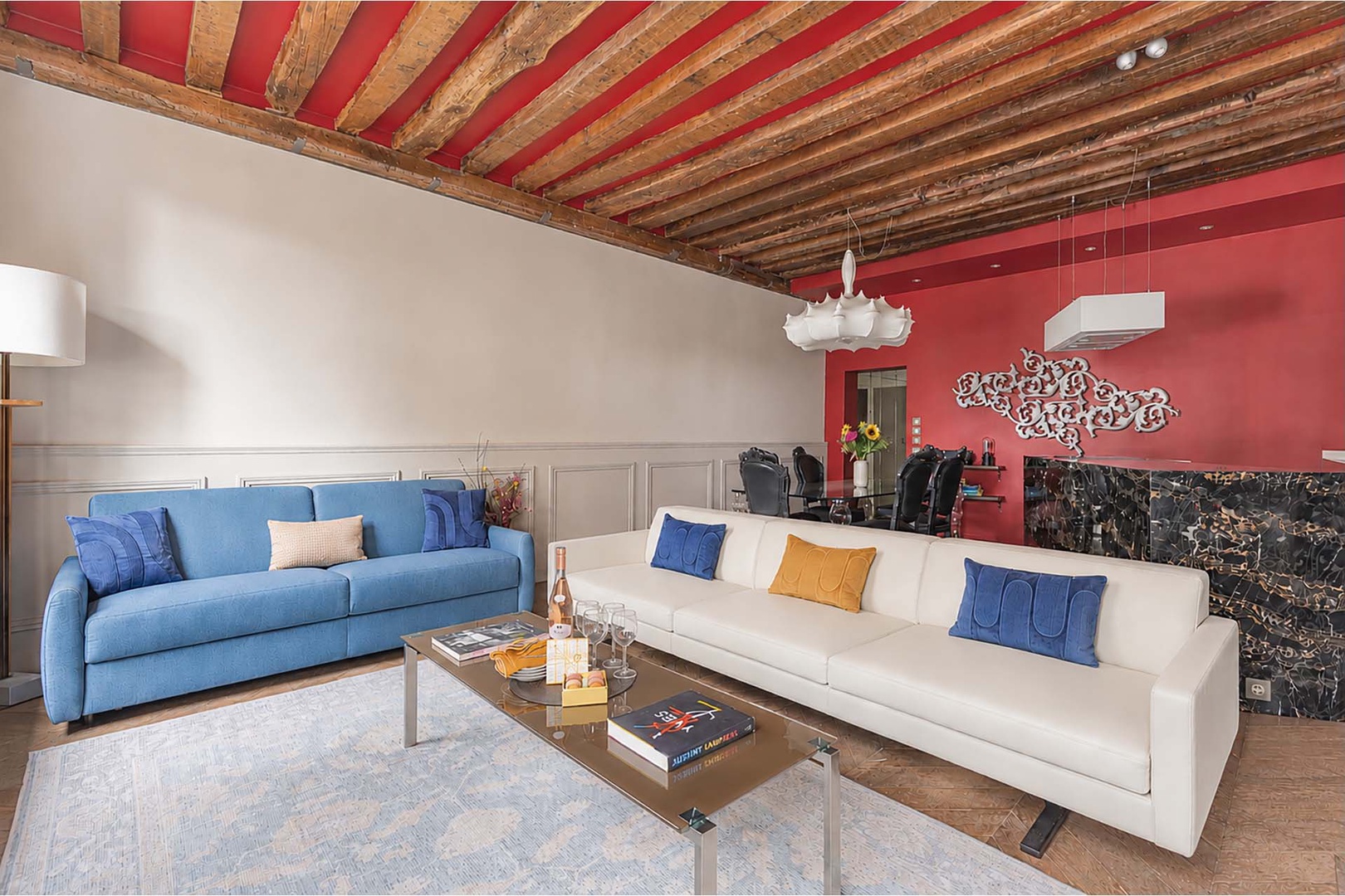 The wooden beams add a historic touch.