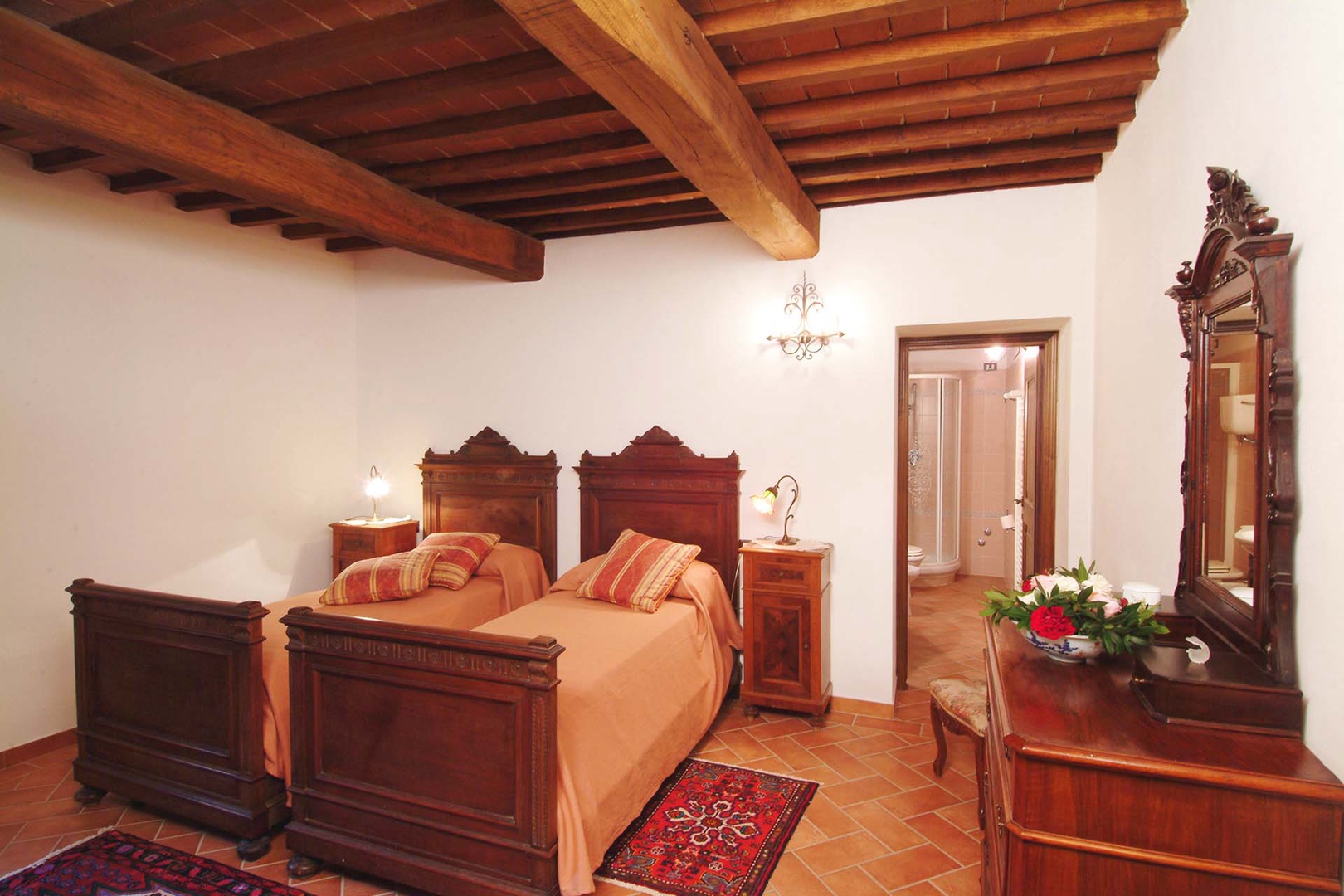 Two beds and en suite bathroom