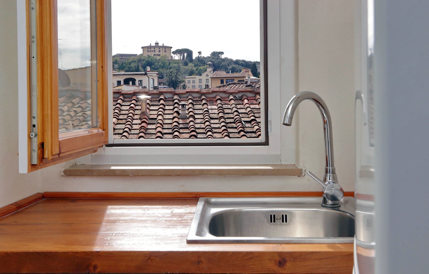 Romantic rooftop views from the kitchen.