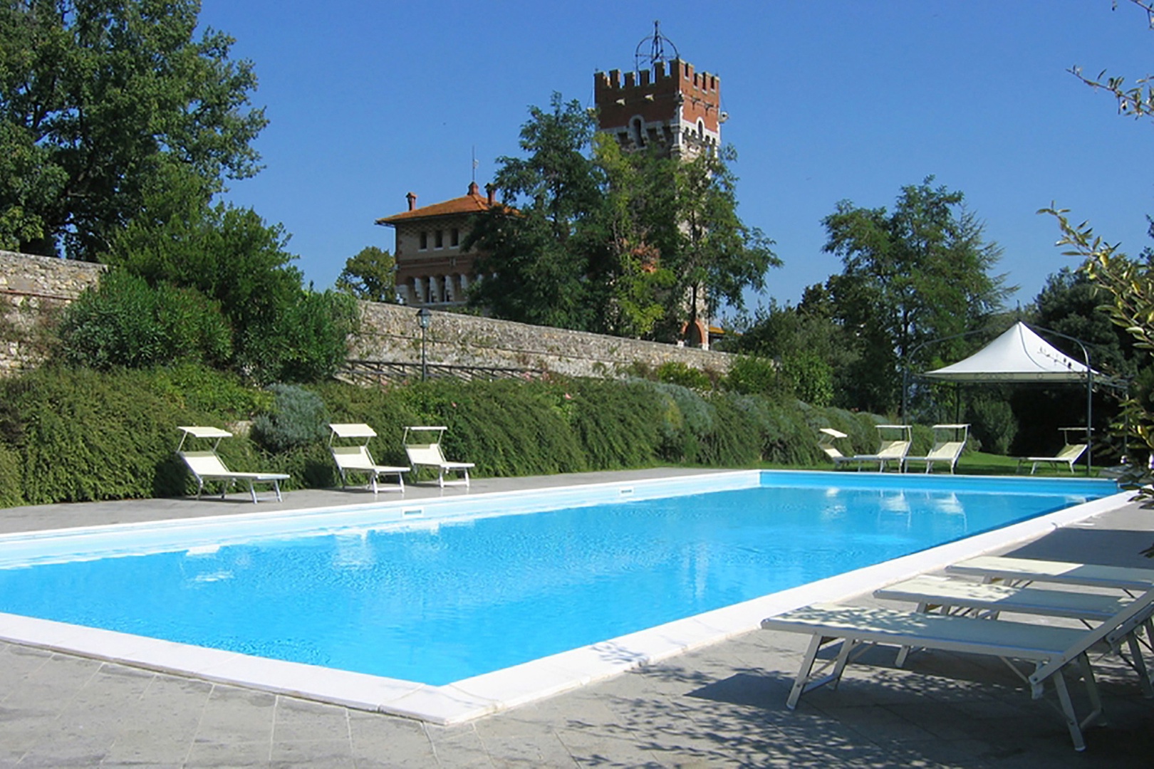 Large sunny pool good for fun and exercise.