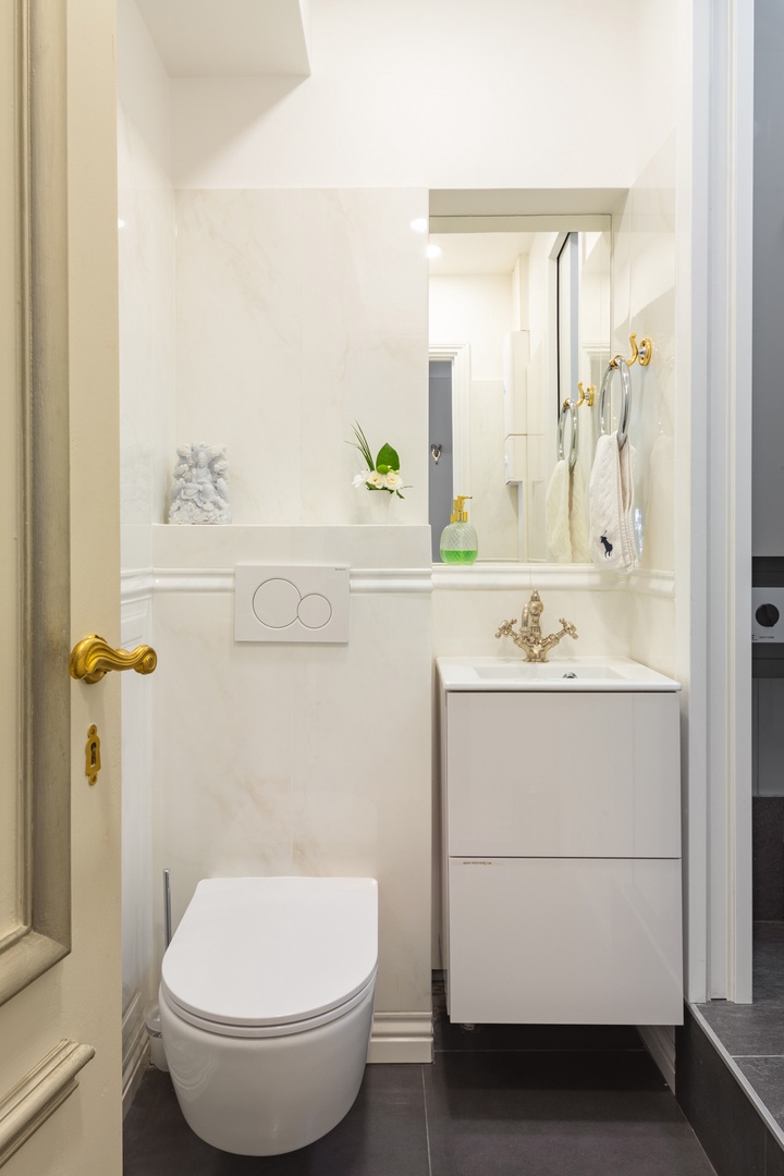 There is also a half-bath for your convenience.