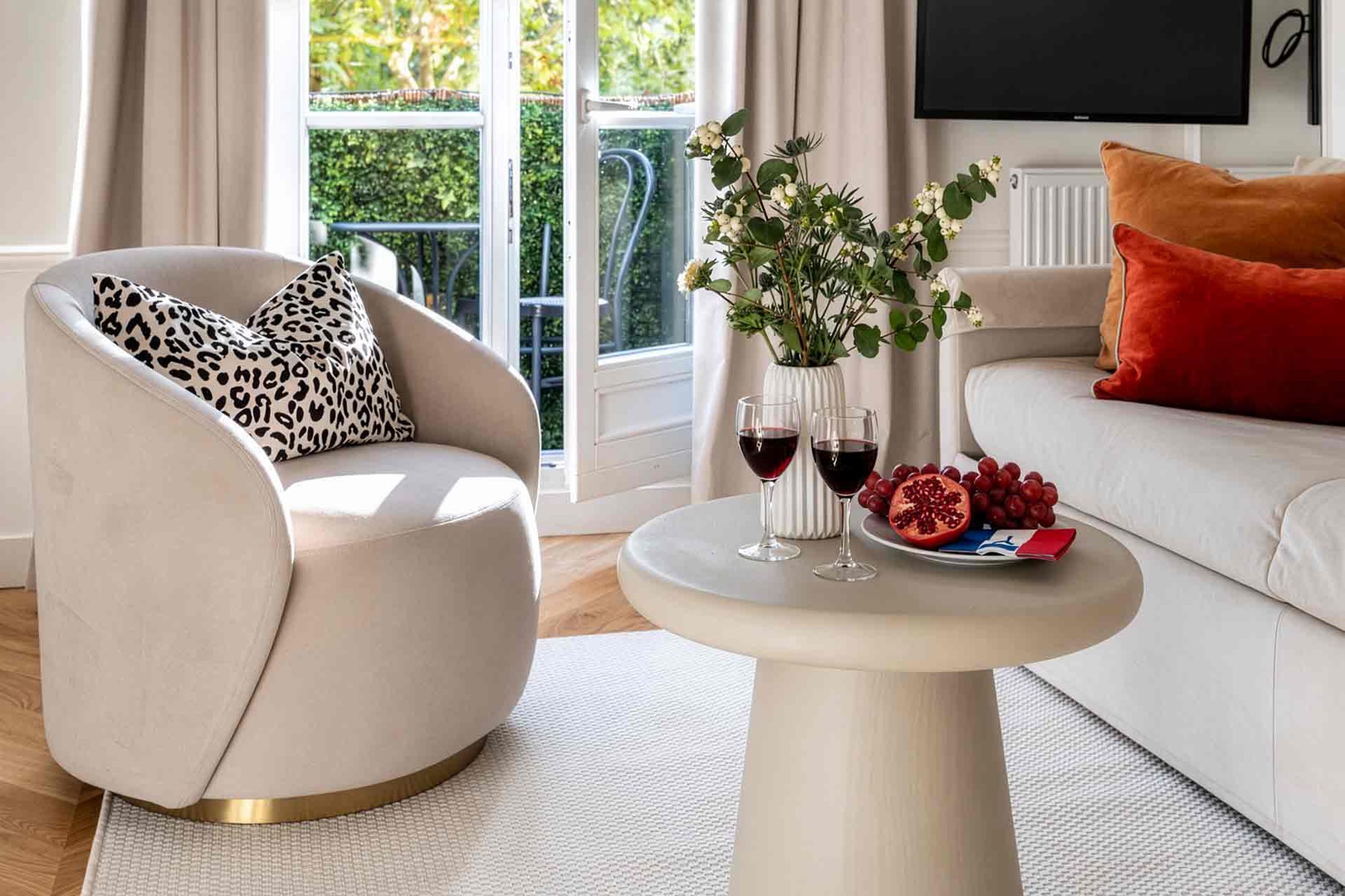 Enjoy a glass of wine indoors or at the balcony bistro table.