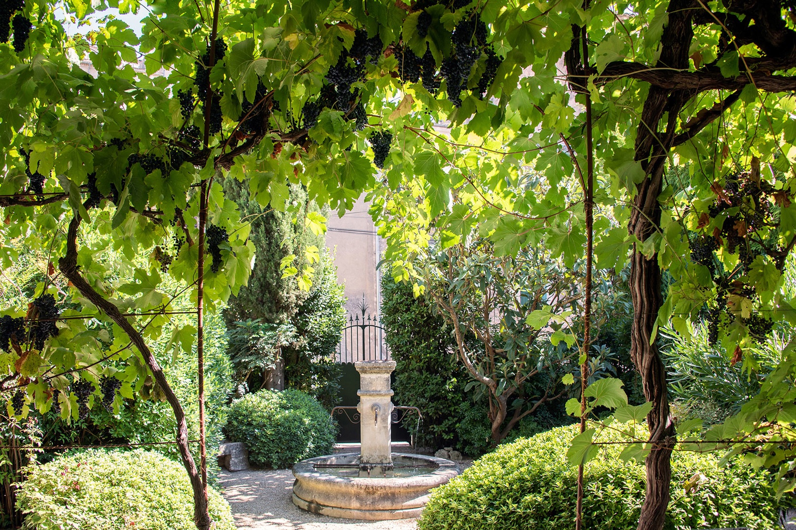 Step into the courtyard garden entrance with fountain.