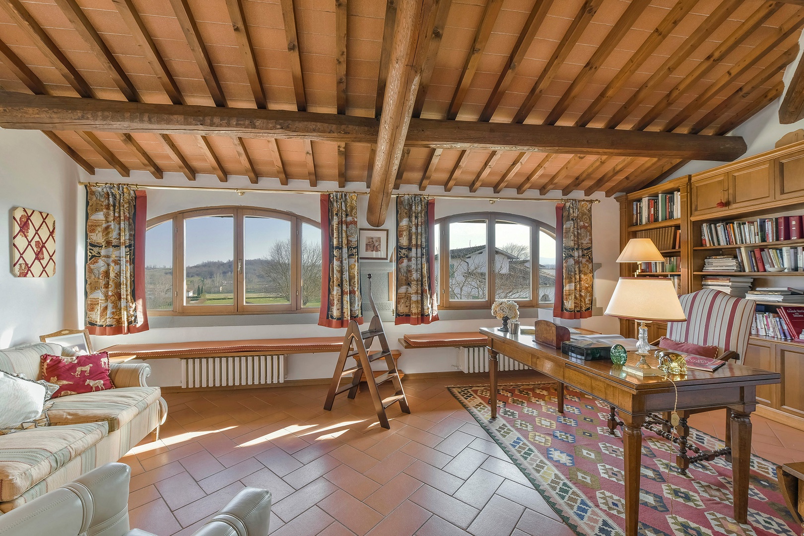 Upstairs library with lovely views.