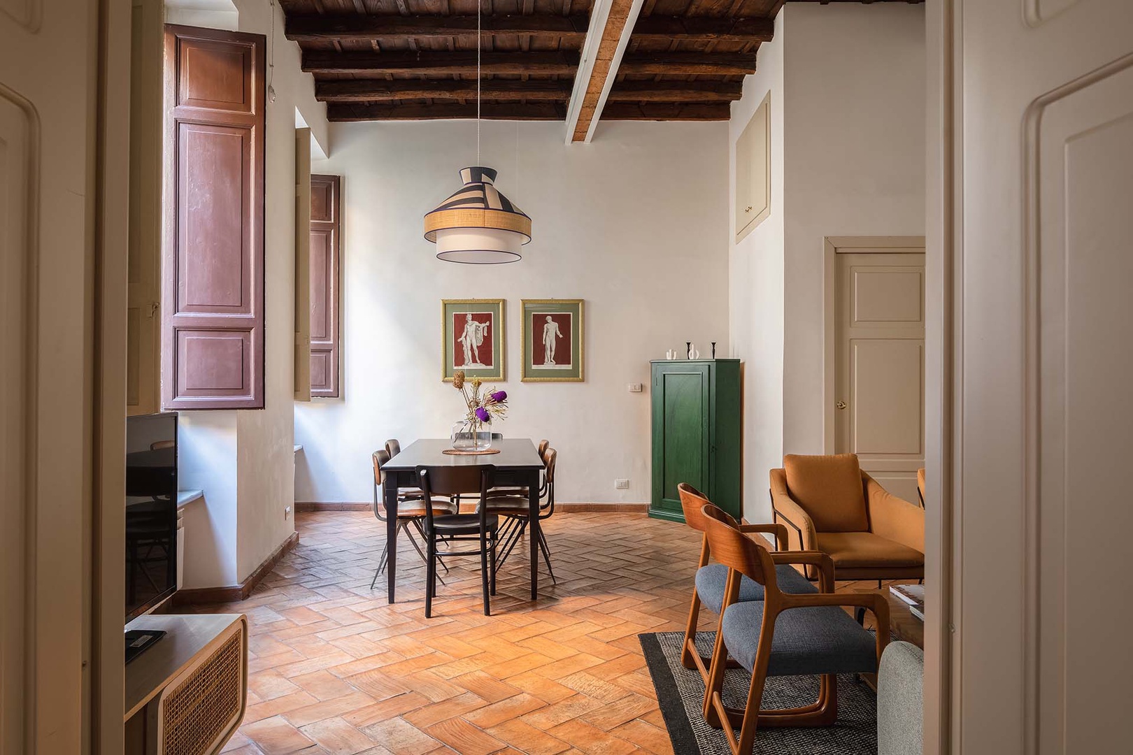 The large living room has a dining area.