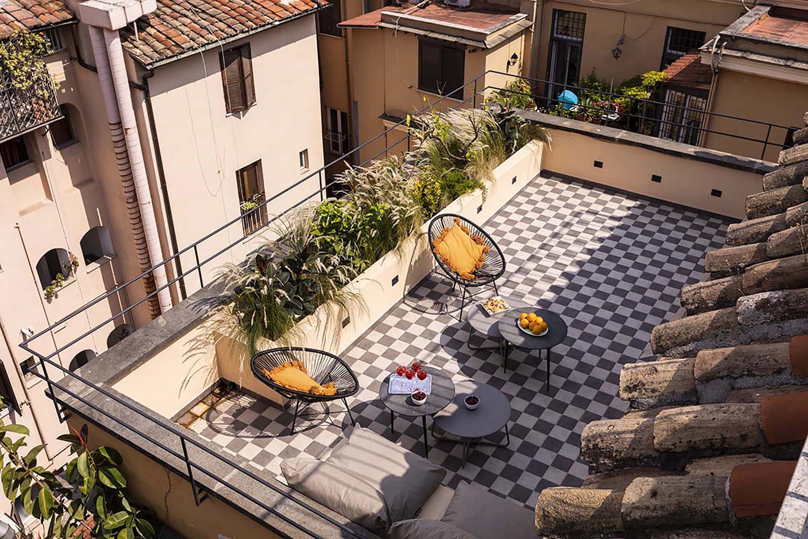 View of the main terrace from above.