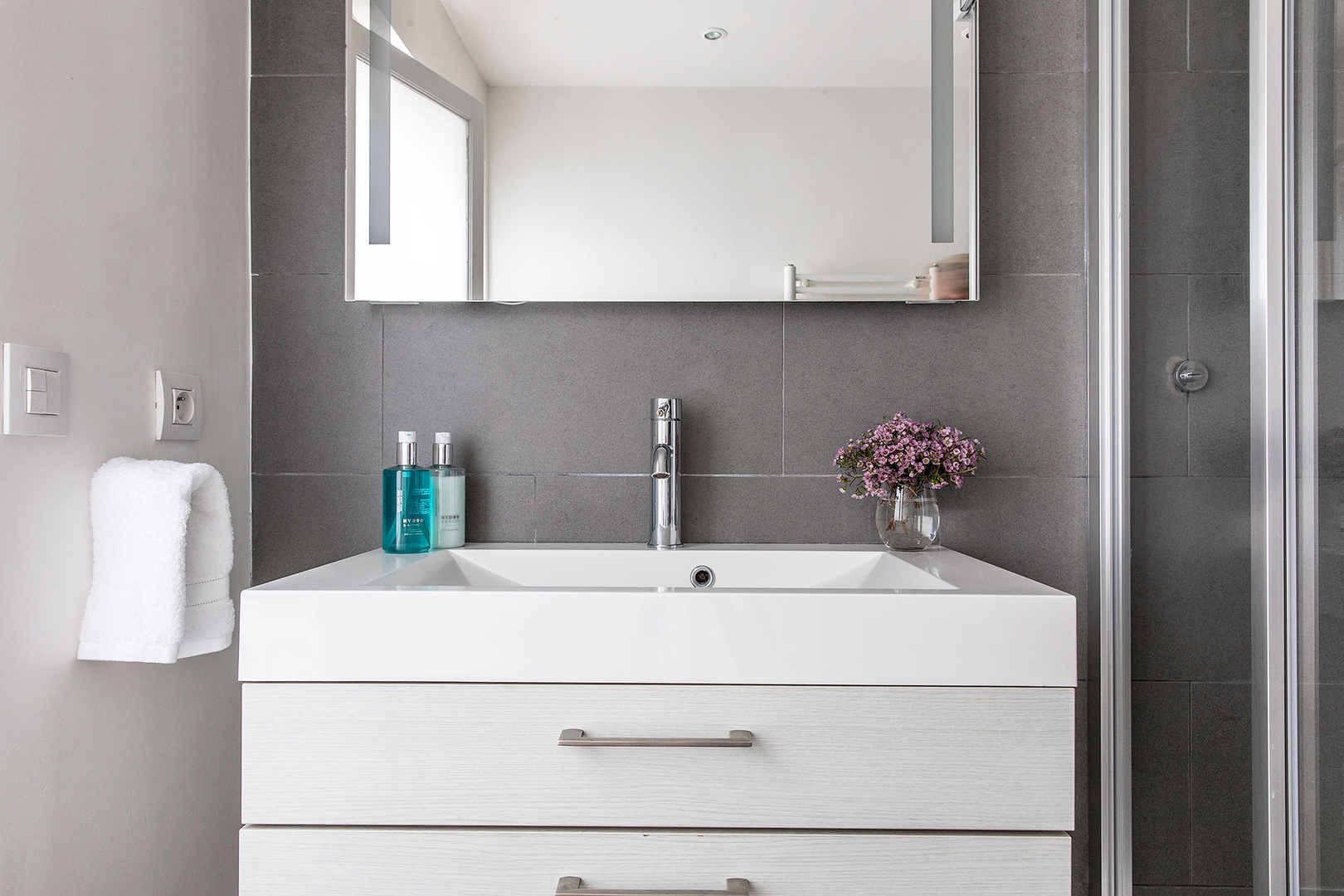 Bright natural light in the bathroom.