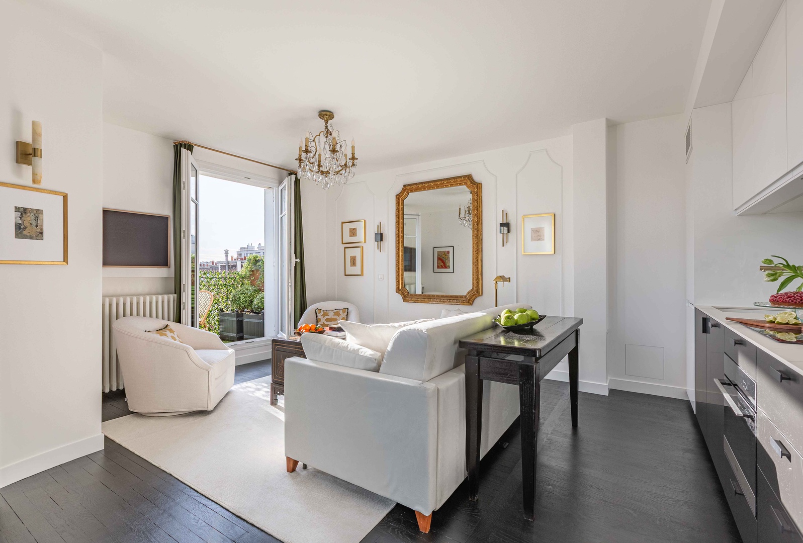Beautiful open-plan living and dining area is full of light.
