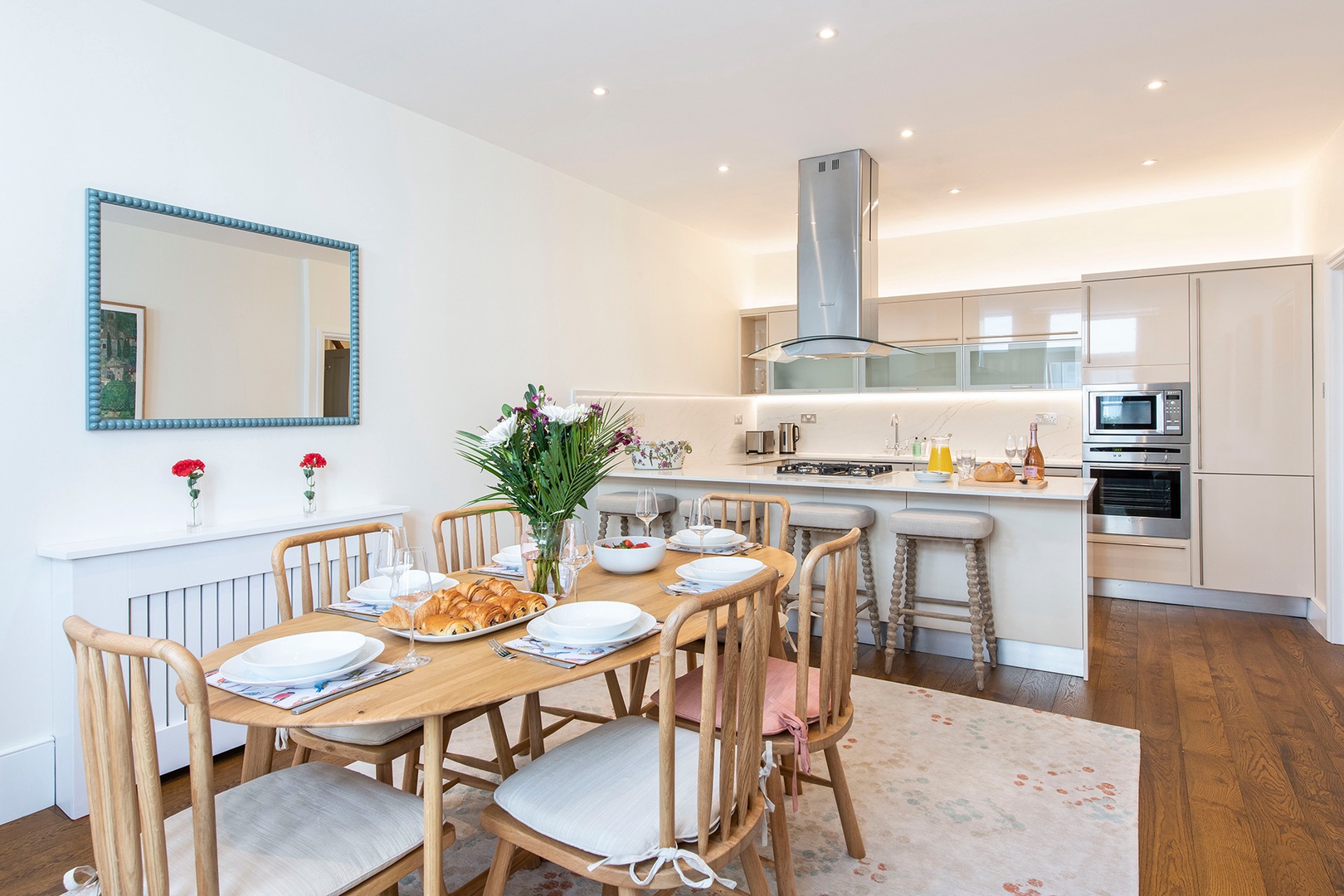 Beautiful open-plan dining area and kitchen feels like home.