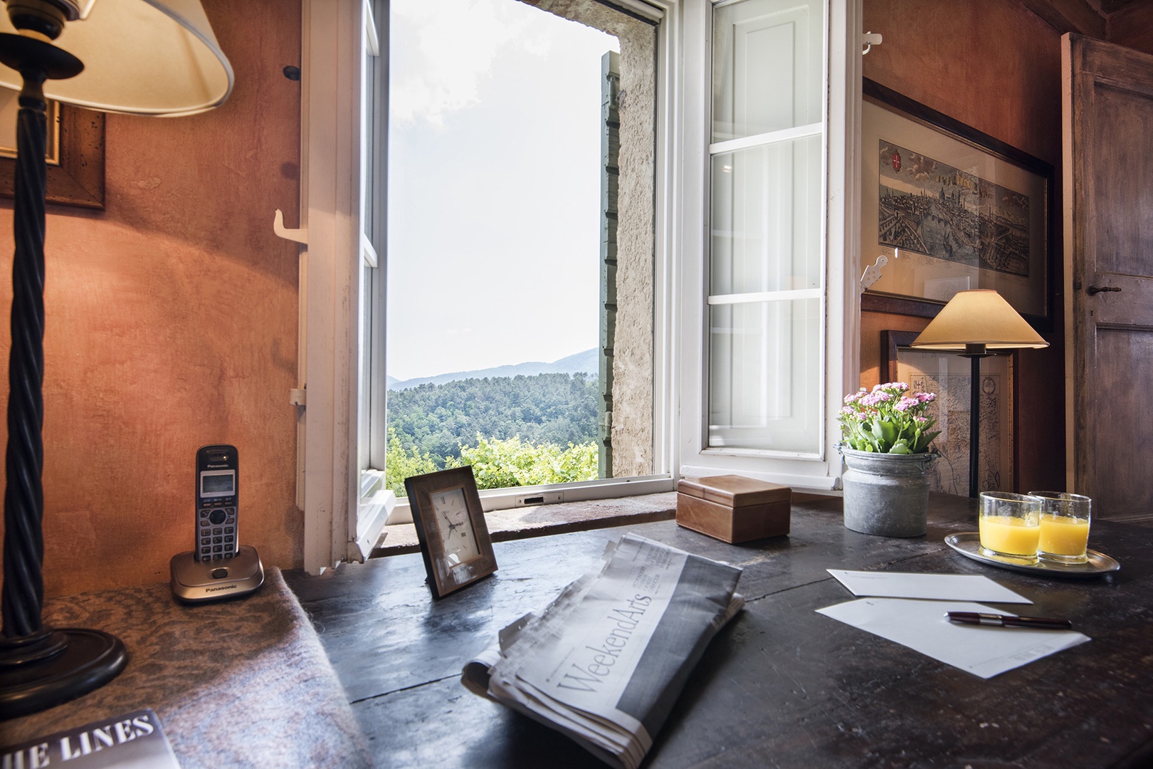 Writing desk with mountain views
