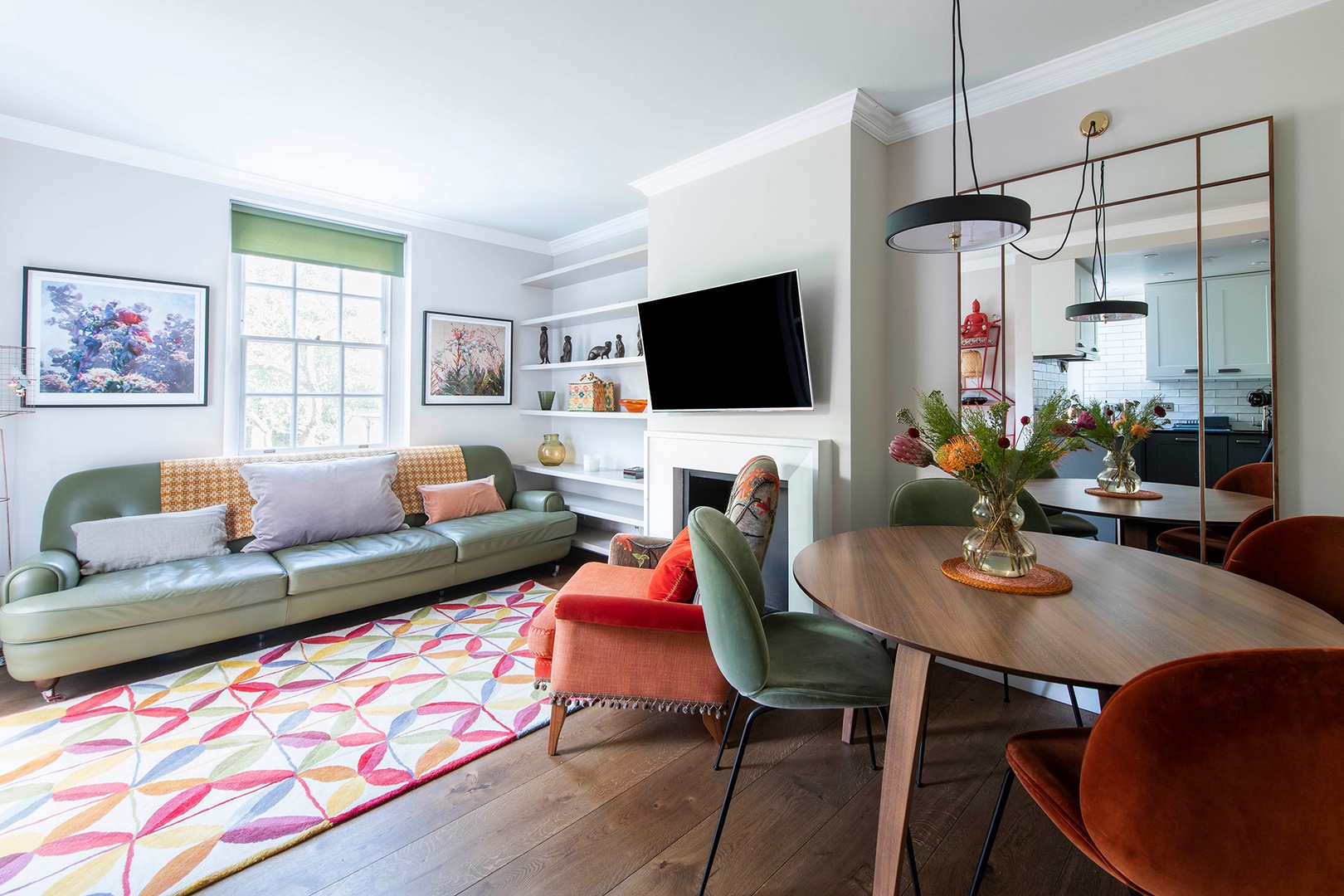 Well-designed open plan living room and dining area.