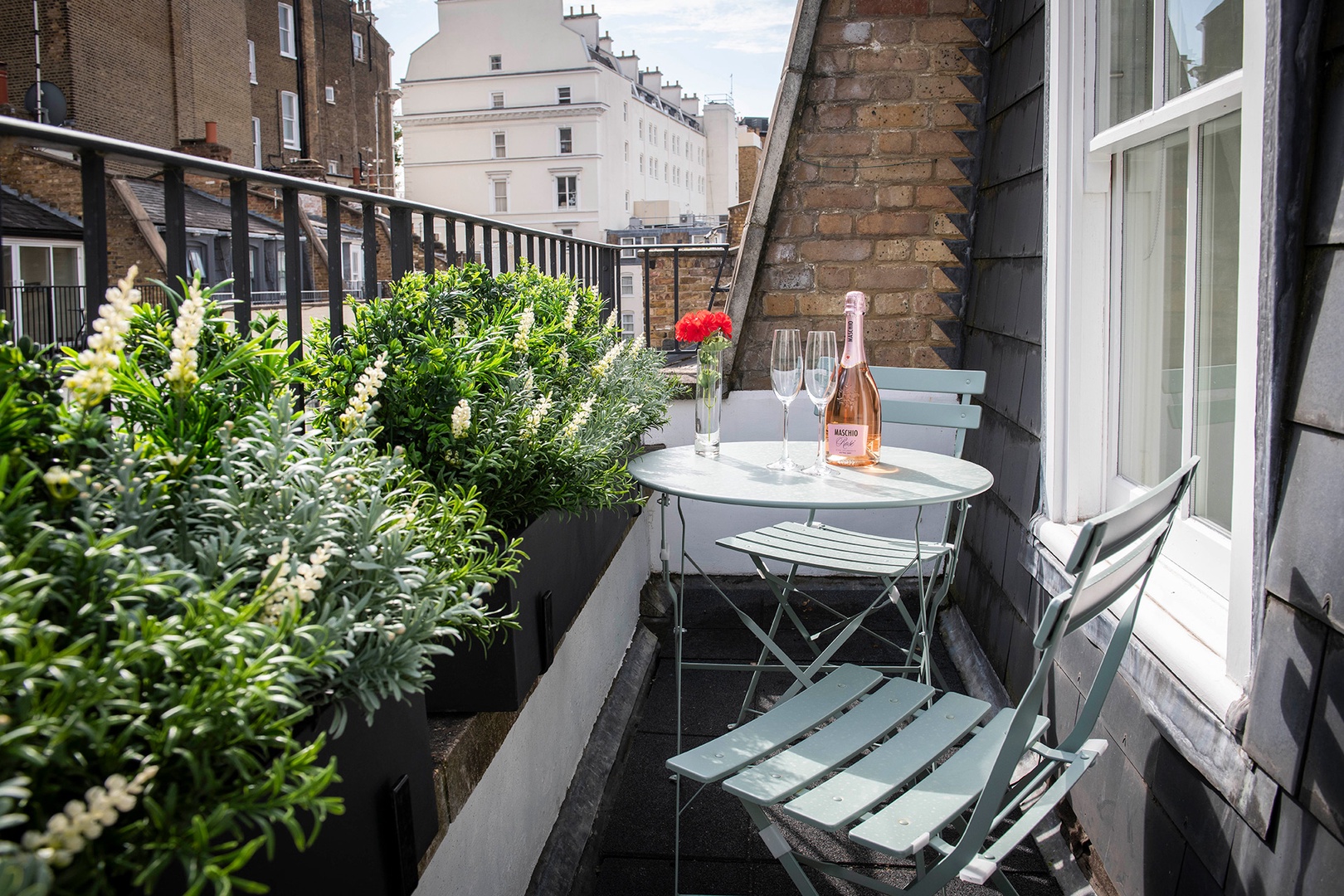 Lovely balcony overlooking a charming London mews.