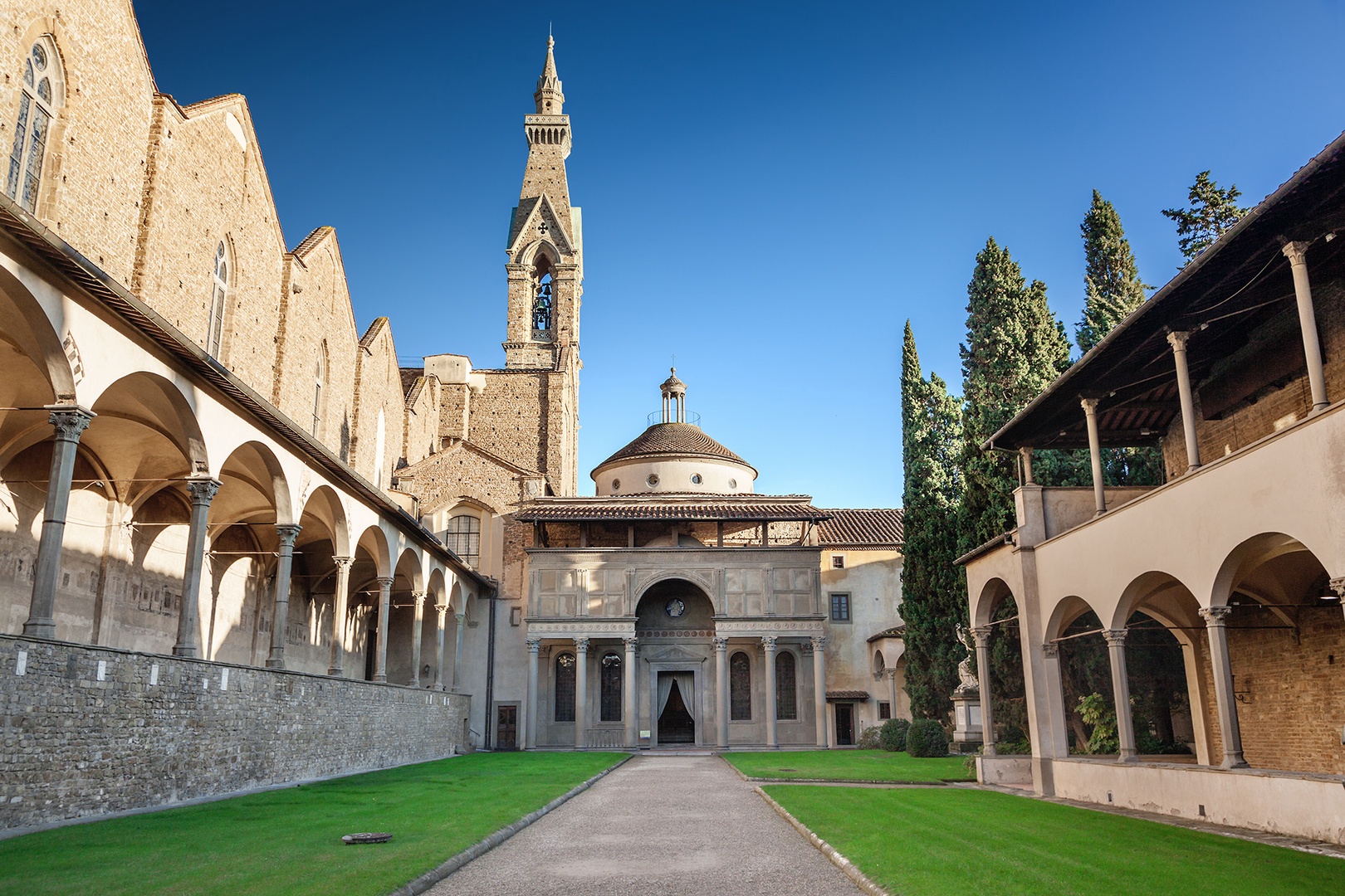 See the historic Pazzi Chapel at Santa Croce designed by Brunelleschi.