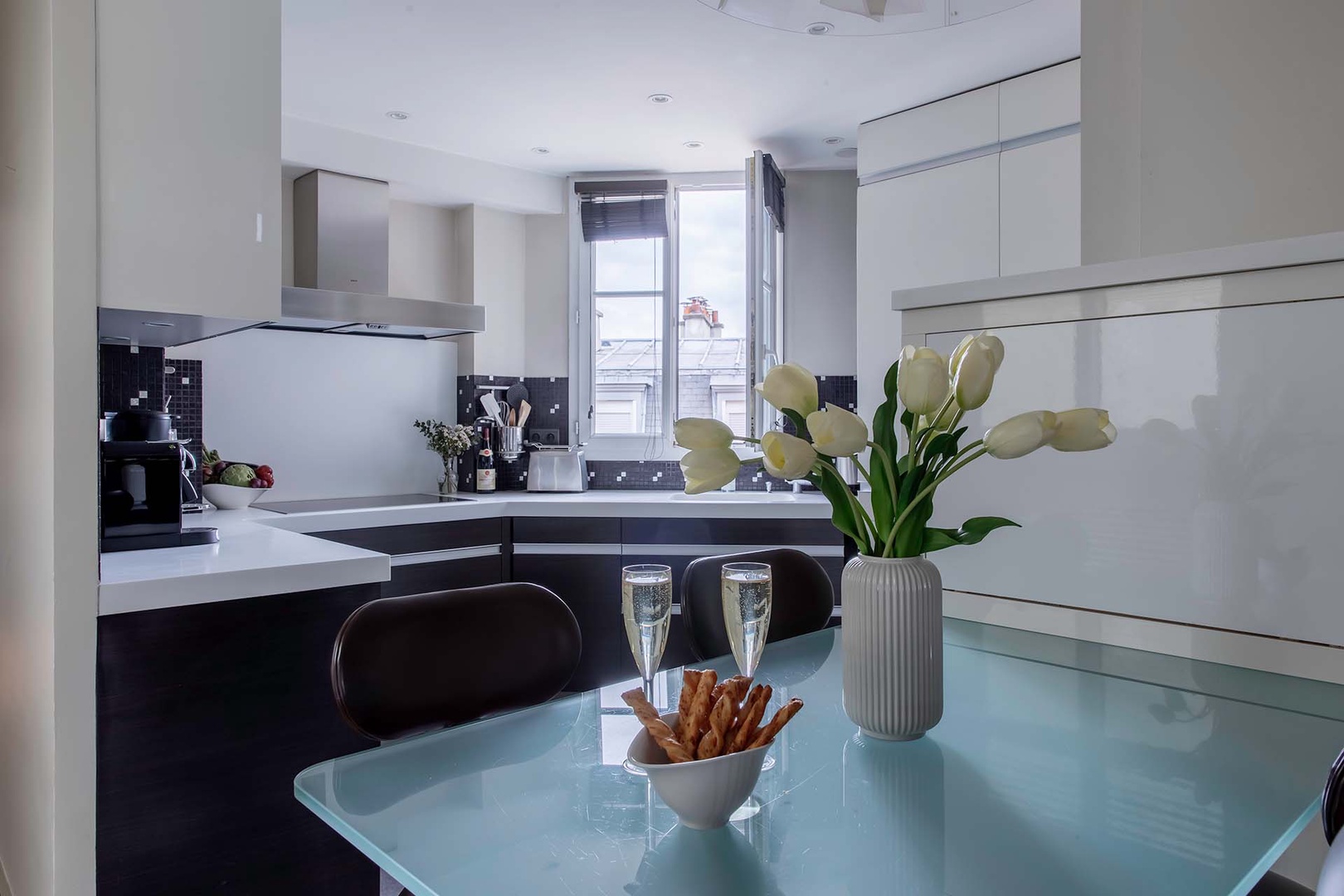 Dining area and kitchen located near the living room.