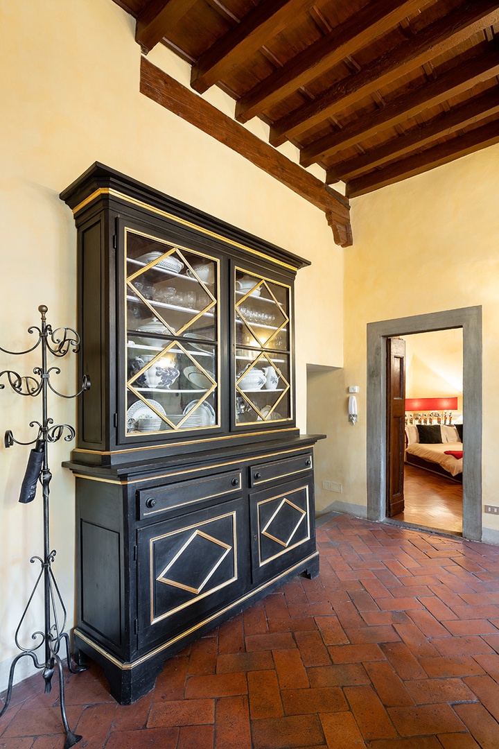 Large dining room hutch holds the dishes