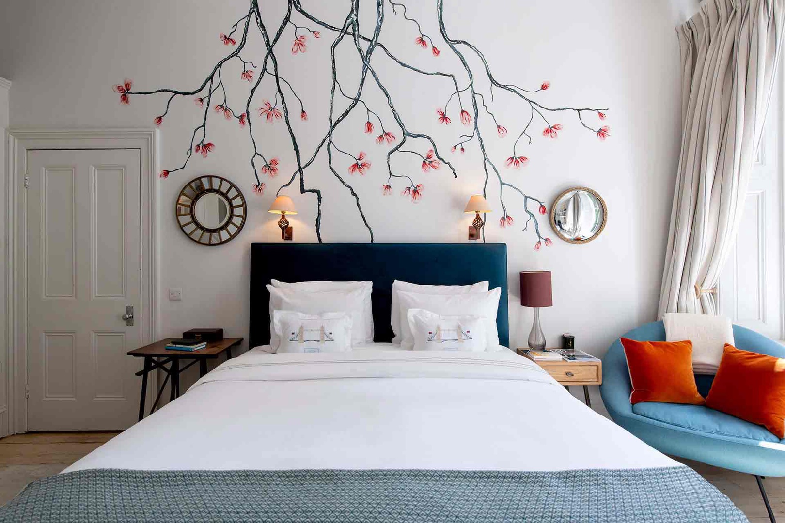 Whimsical blossom details in bedroom 1.