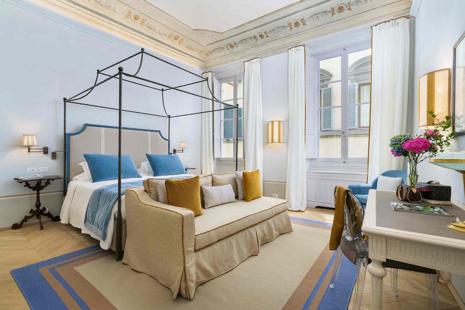 Elegant bedroom 1 blends historic charm with modern comfort.