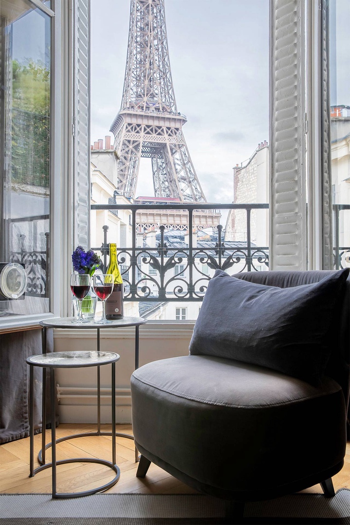 Relax and enjoy stunning close-up Eiffel Tower views.