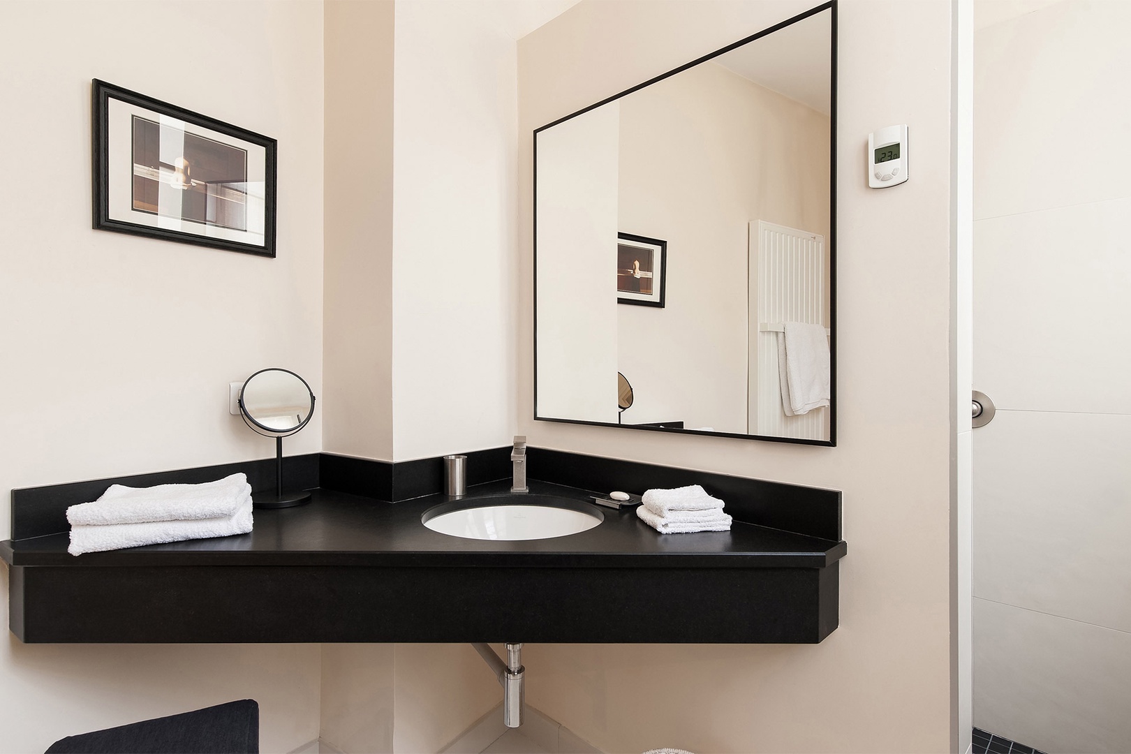 Enjoy the high-end finishes in the bathroom.