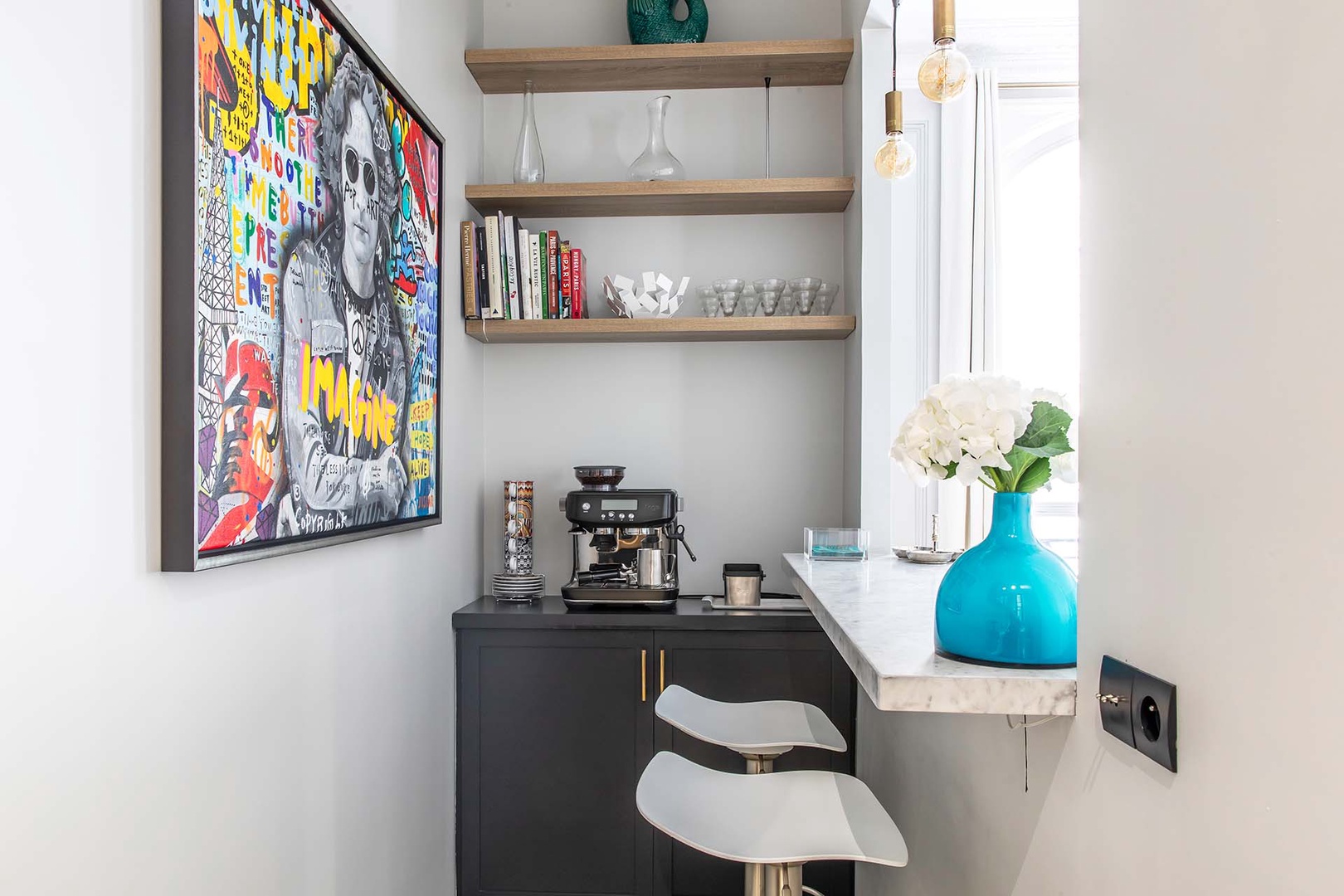 The bar in the kitchen is also a great breakfast nook.