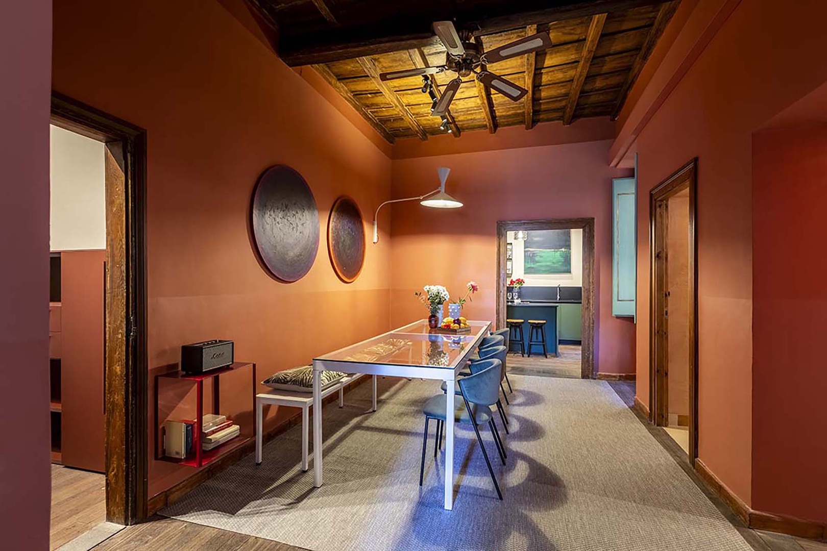 Dining room with large table for sharing meals together.