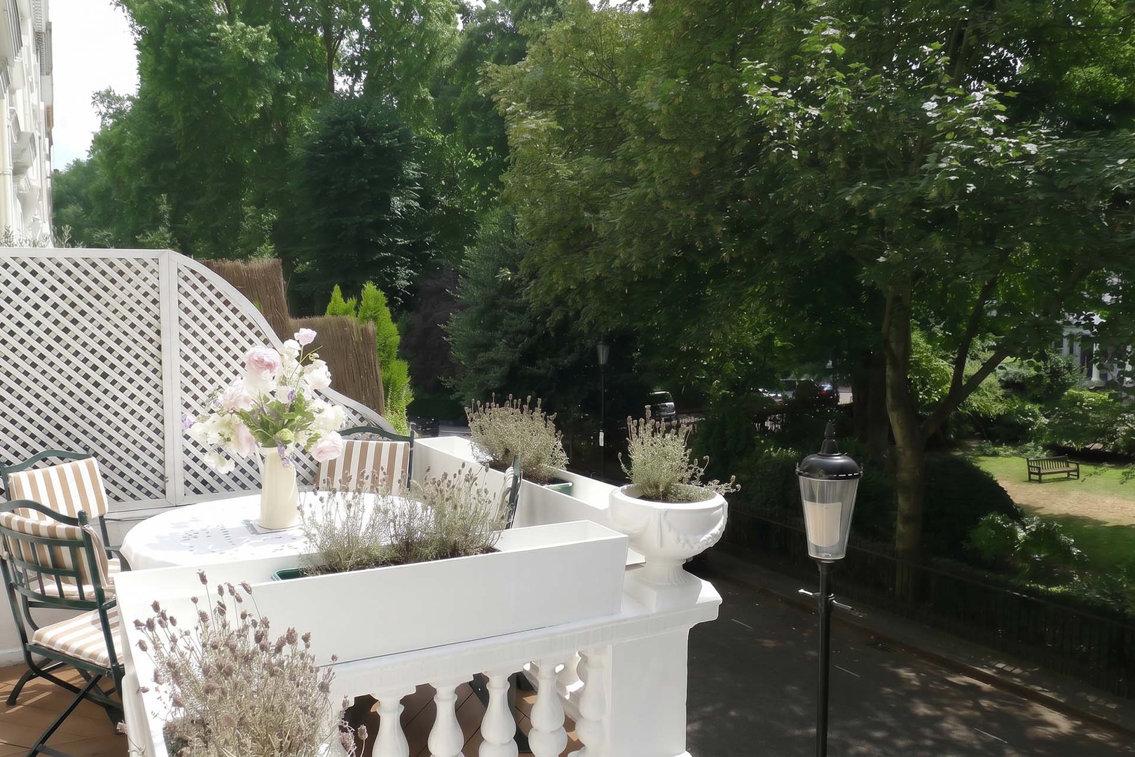 The Gloucester's lovely south-facing balcony overlooking a garden square