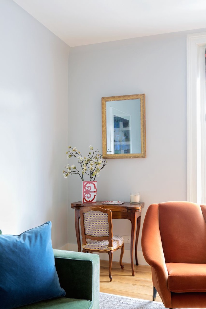 A quiet reading nook in the corner of the living room