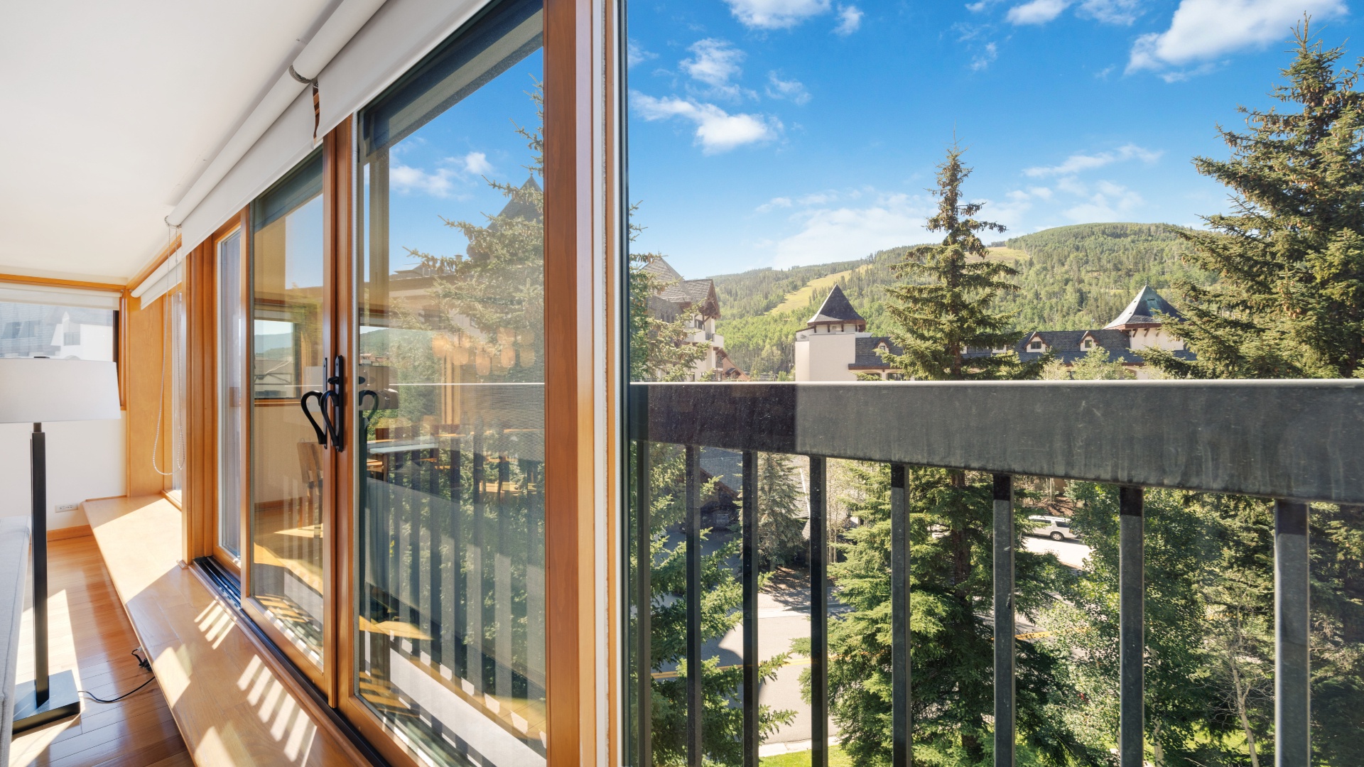 Wake up to panoramic mountain and forest views from your private balcony, where crisp alpine air and peaceful scenery greet you each morning.