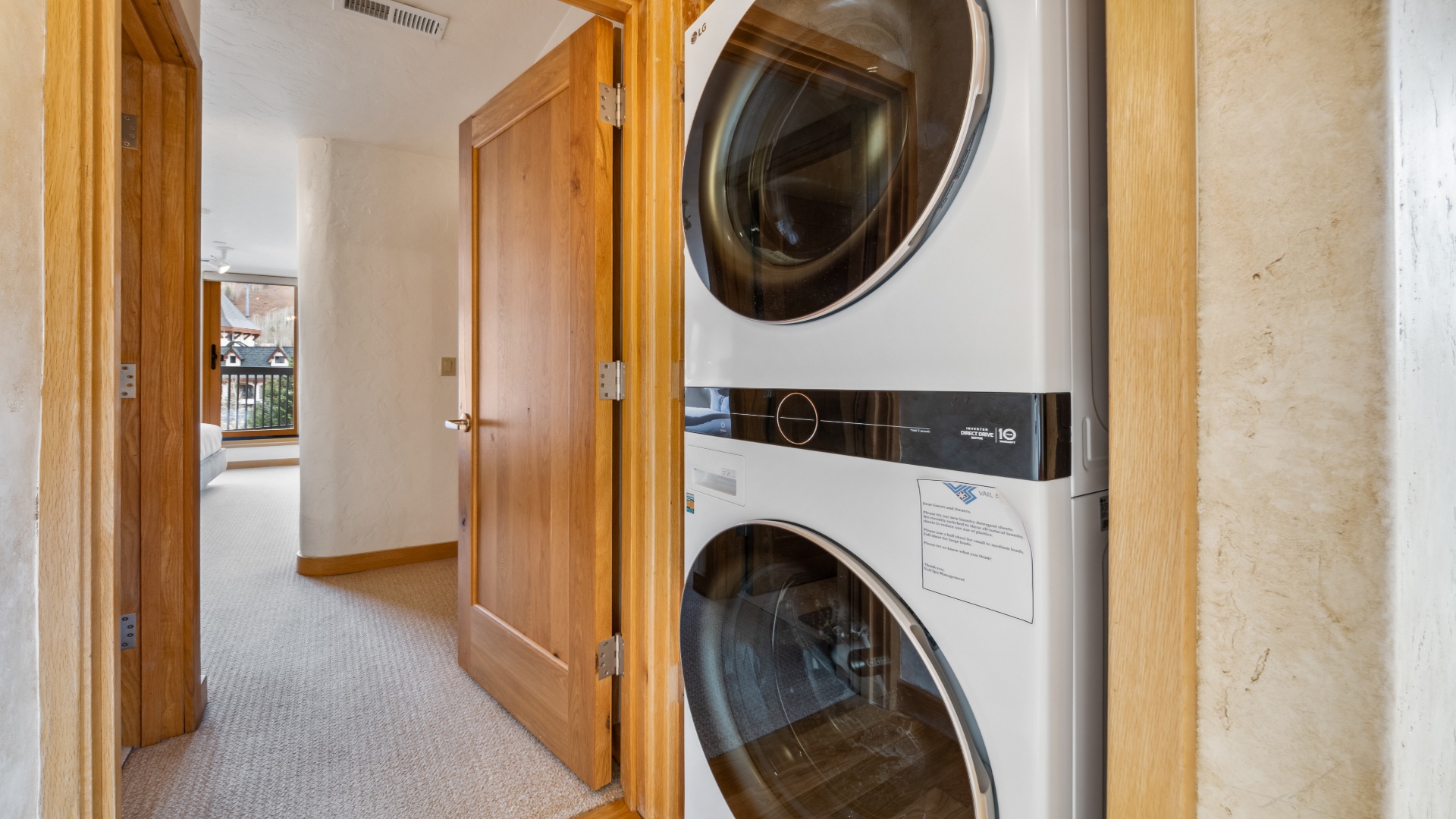 Your own in-unit washer and dryer tucked neatly into a convenient closet make it easy to pack light and stay fresh throughout your entire stay.