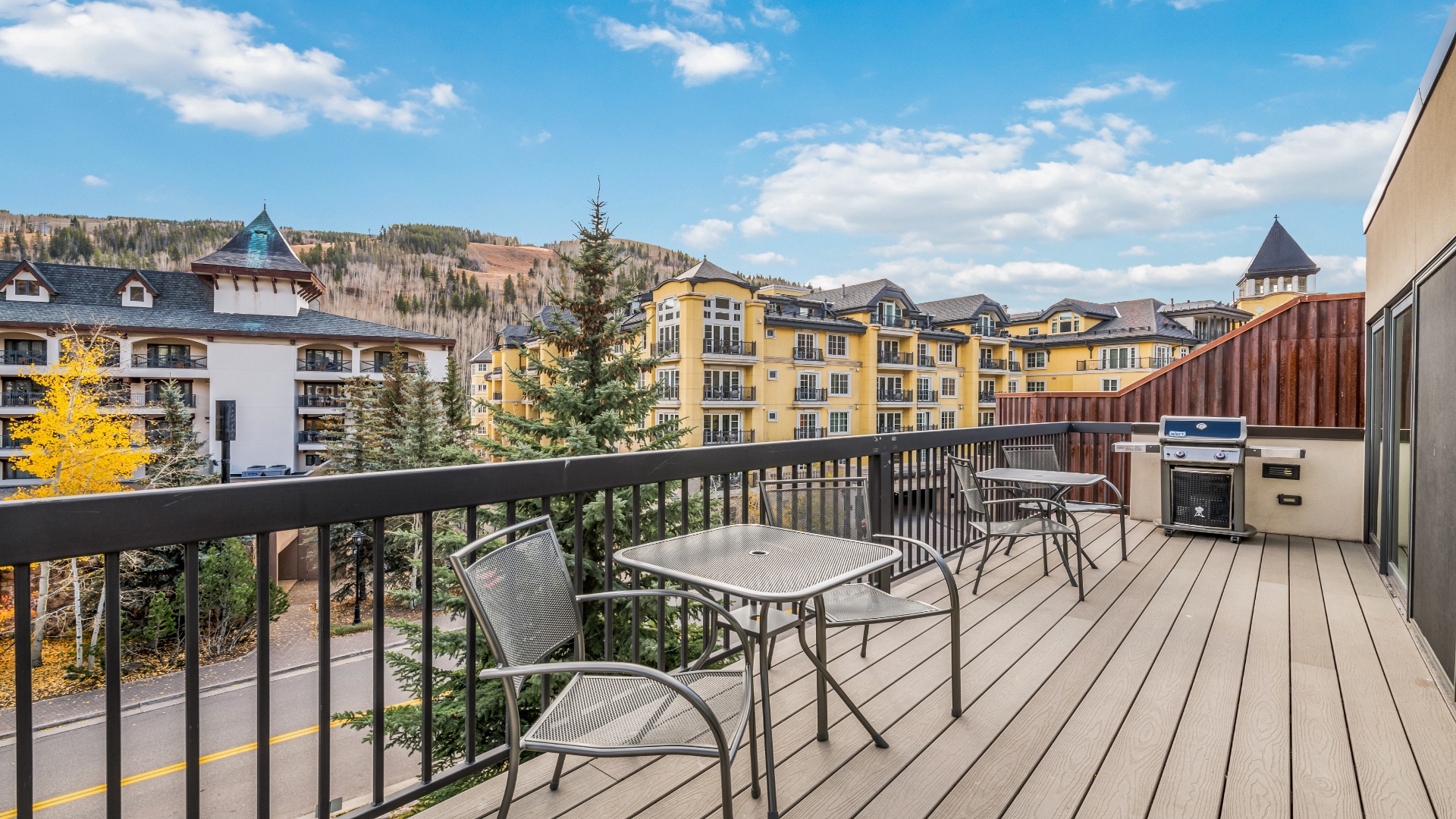 Picture yourself grilling on your private terrace, surrounded by fresh mountain air and alpine architecture. This spacious deck offers the perfect spot to unwind after a day of adventure.
