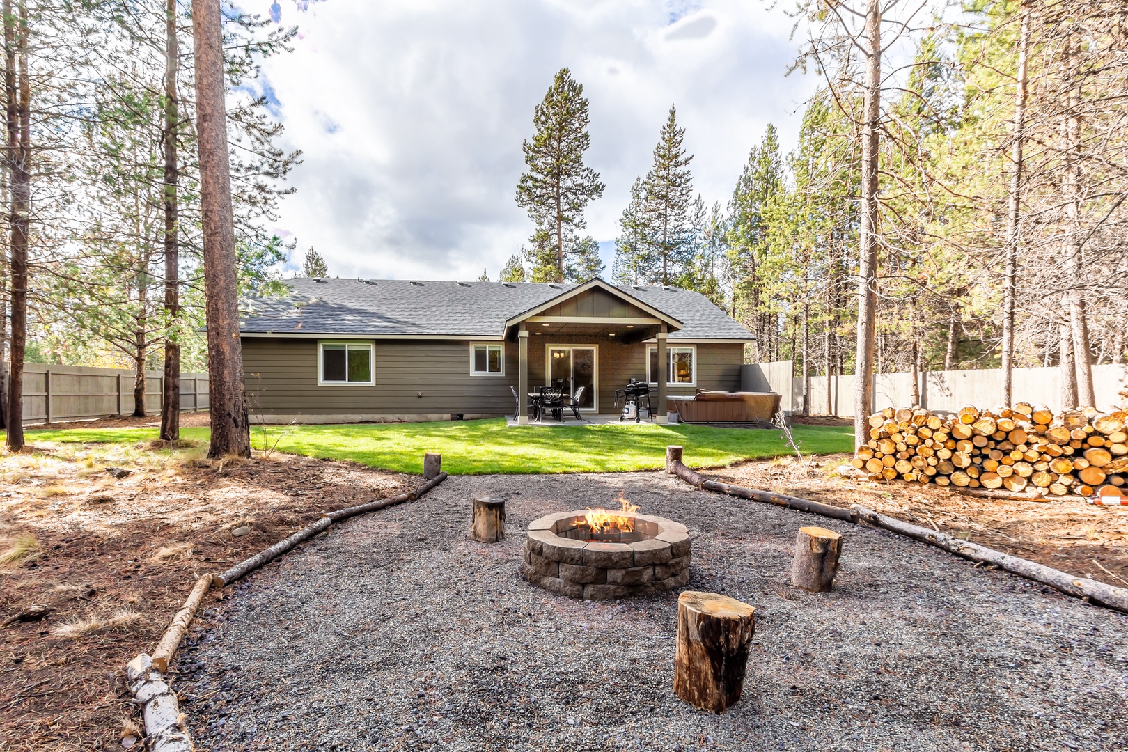 Back exterior w/fire pit over view