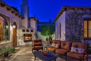 Courtyard at Night with Fireplace