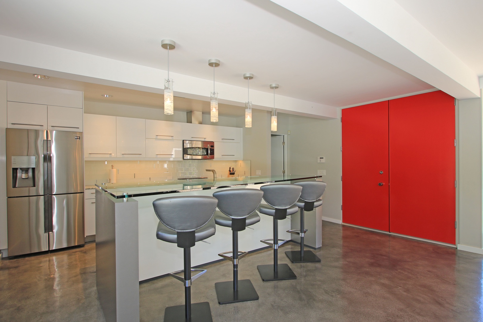 Kitchen Bar Seating and That Red Door!