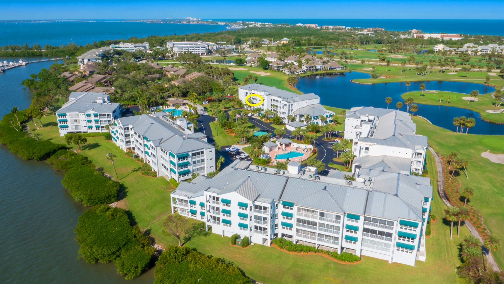 Riverbend Aerial view with residence marked