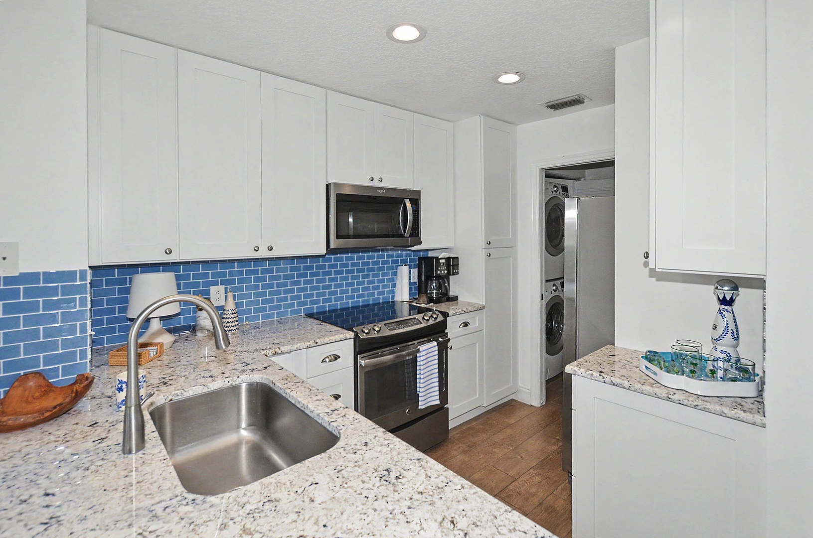 Kitchen with stainless steel appliances.
