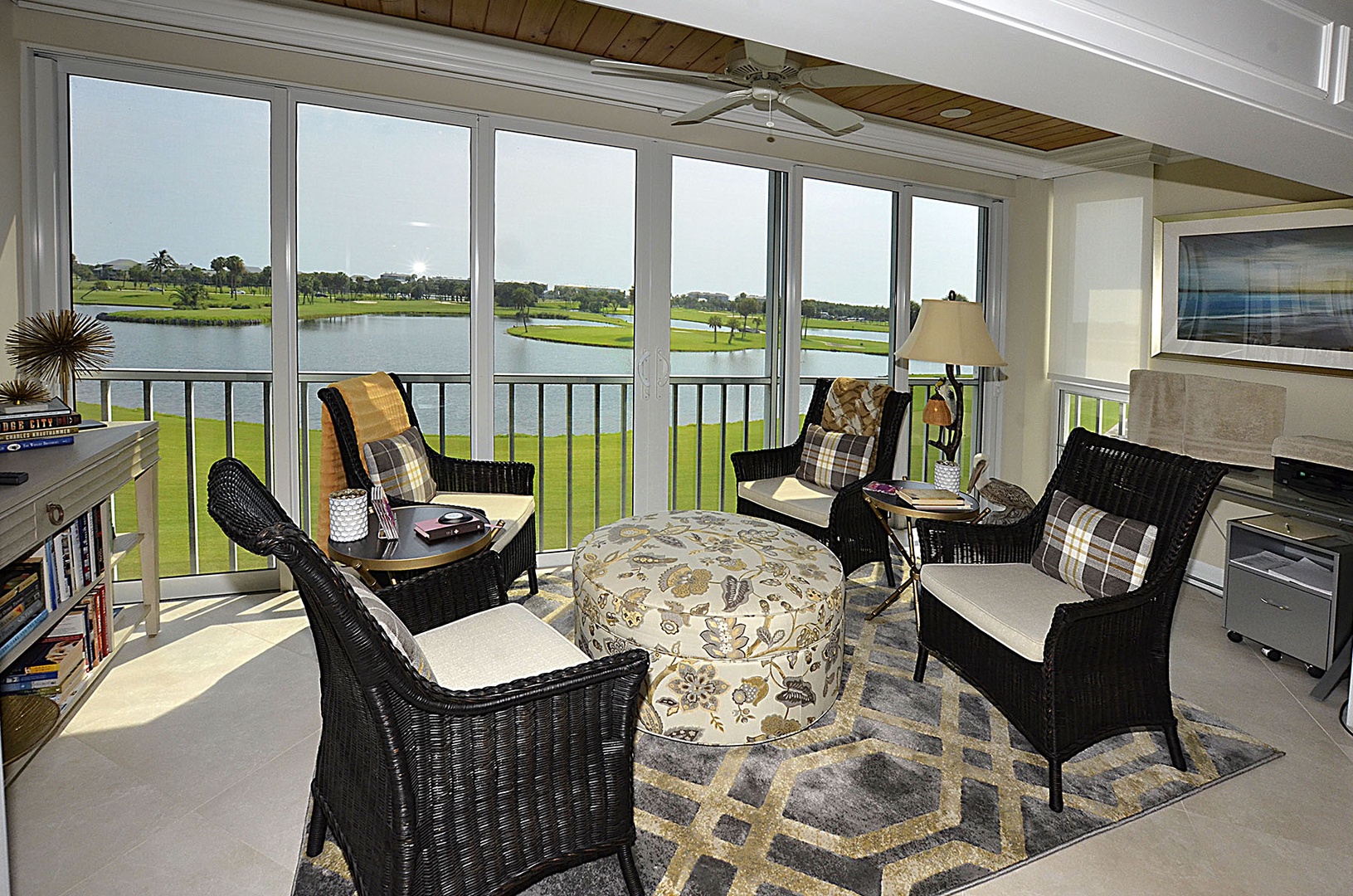 Glass enclosed Balcony with golf course view