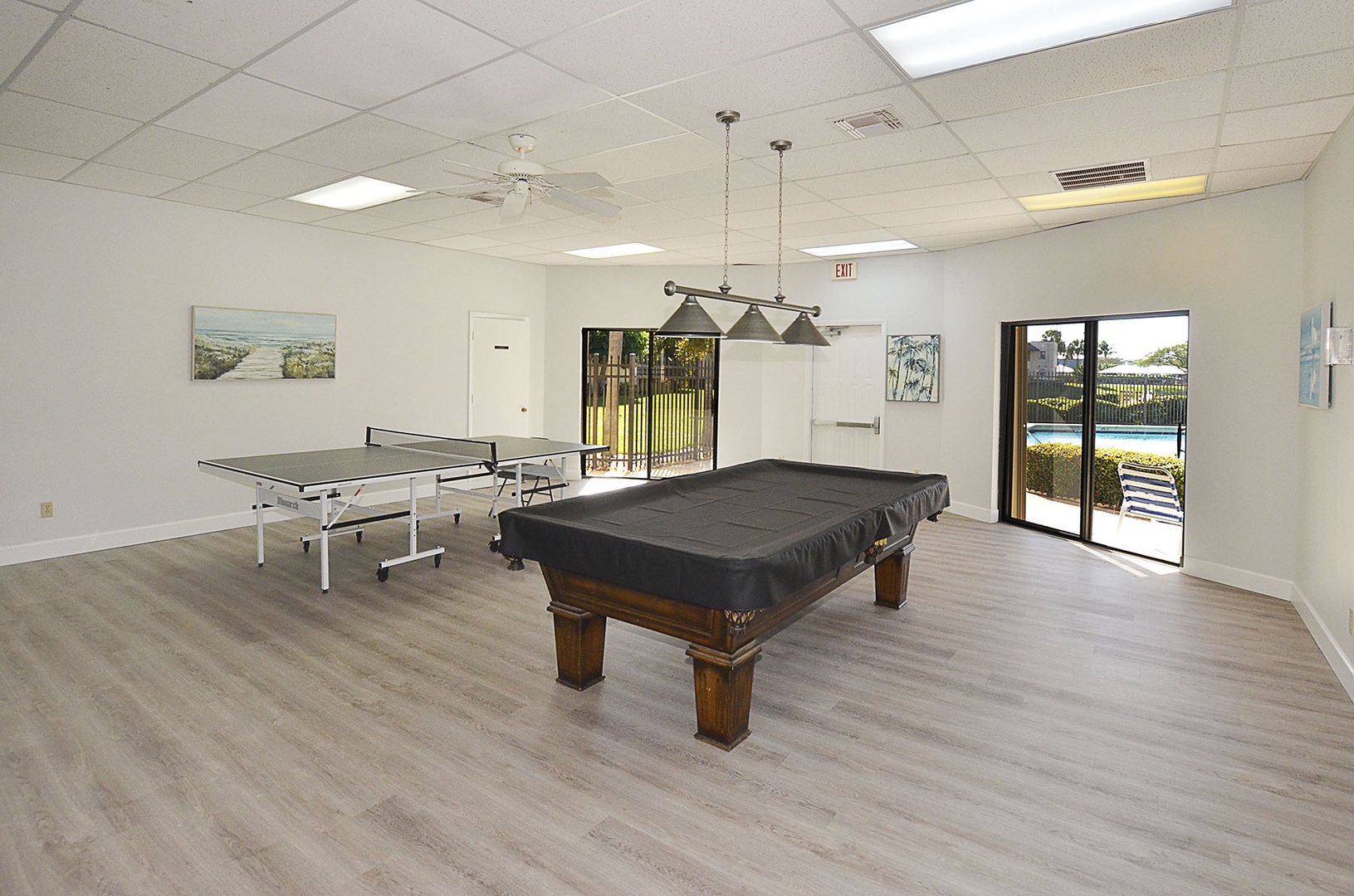 Challenge friends to friendly competition in your spacious game room, featuring a professional billiards table and ping pong for hours of entertainment.