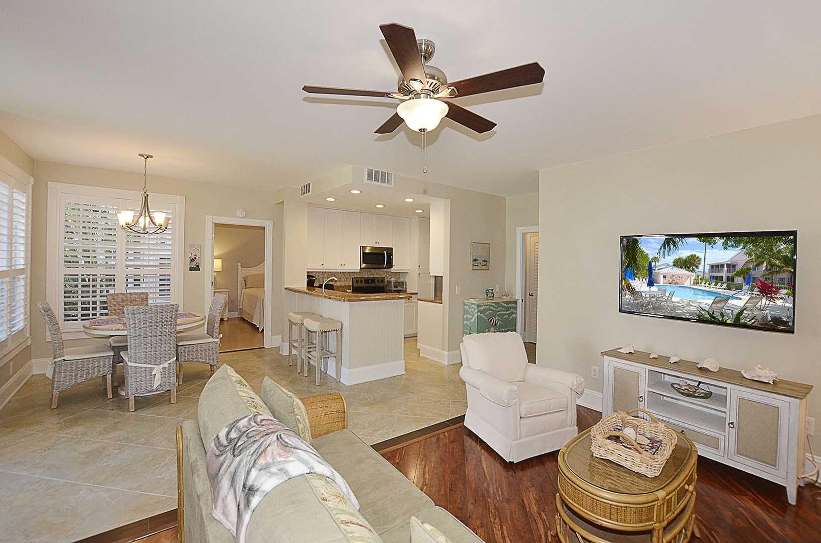 Living / Kitchen.  Perfect for unwinding after active beach days.