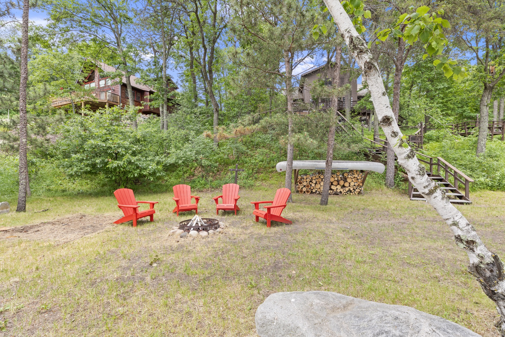 Fire pit lake side to create perfect evening memories.