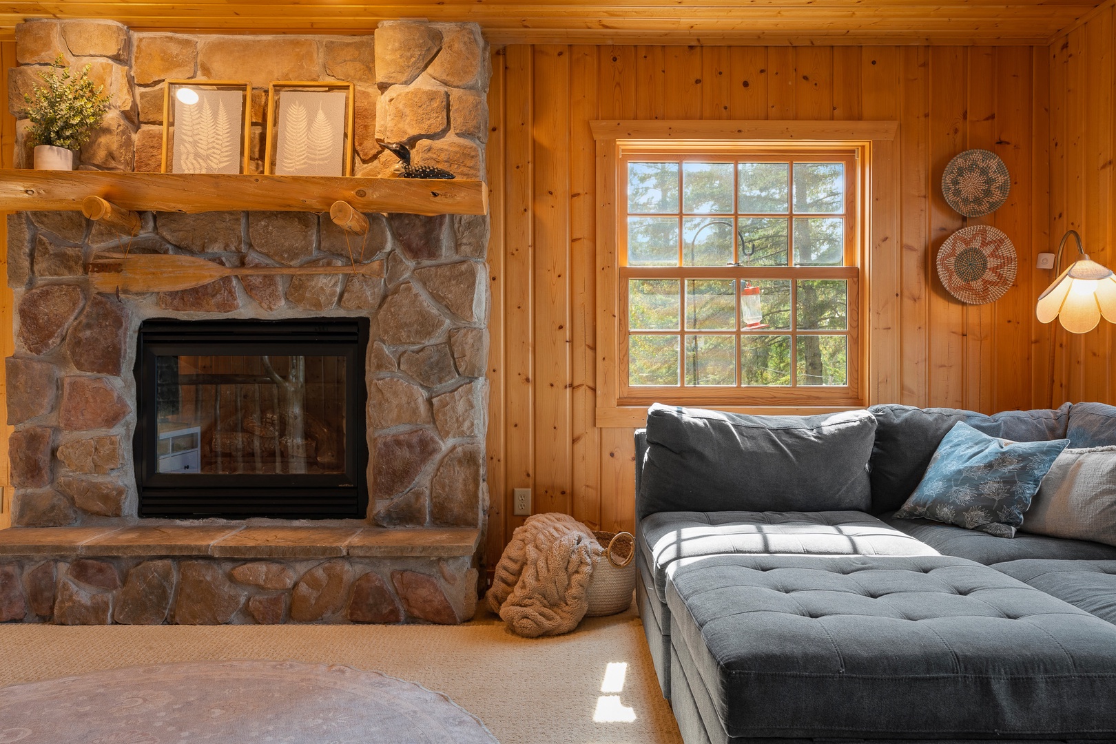 Living room fireplace view