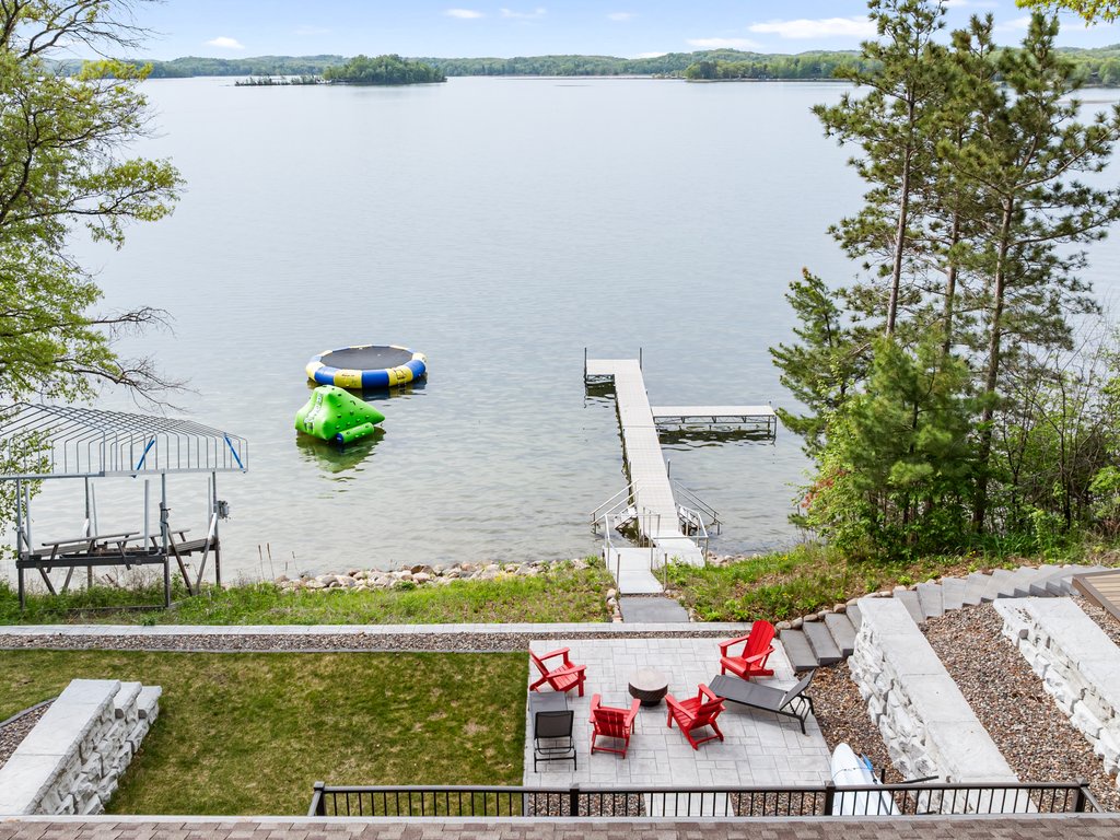 View from Deck to Firepit and Lakefront