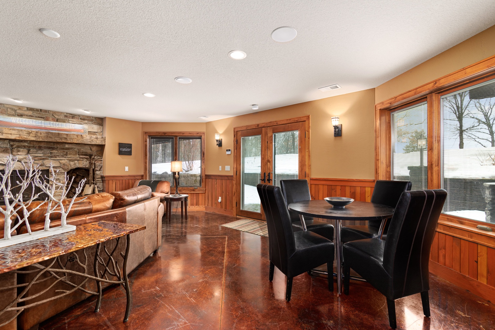 Lower Level Family Room - TV + Fireplace + Game Table + Bar