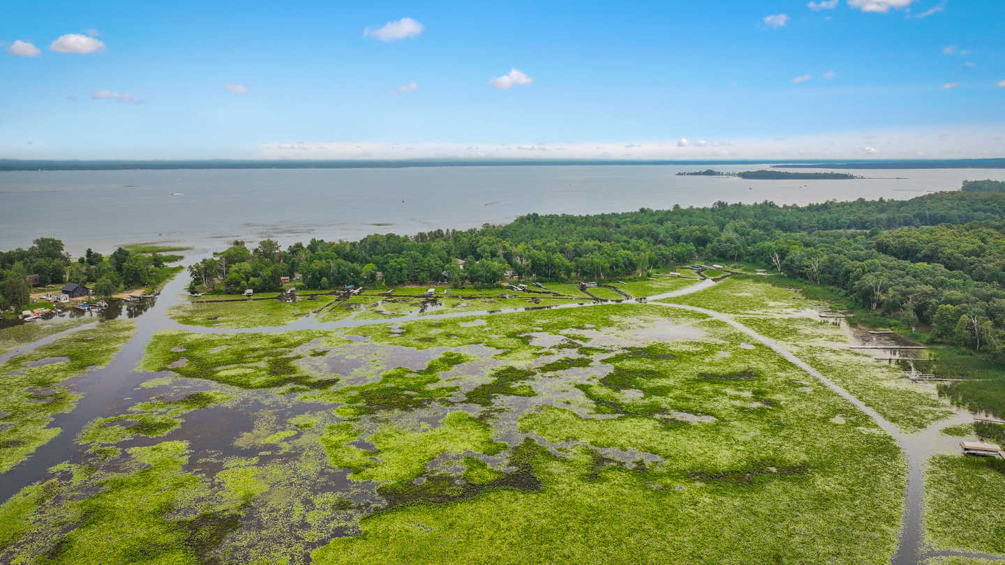 Aerial Cree Bay into Pelican Lake