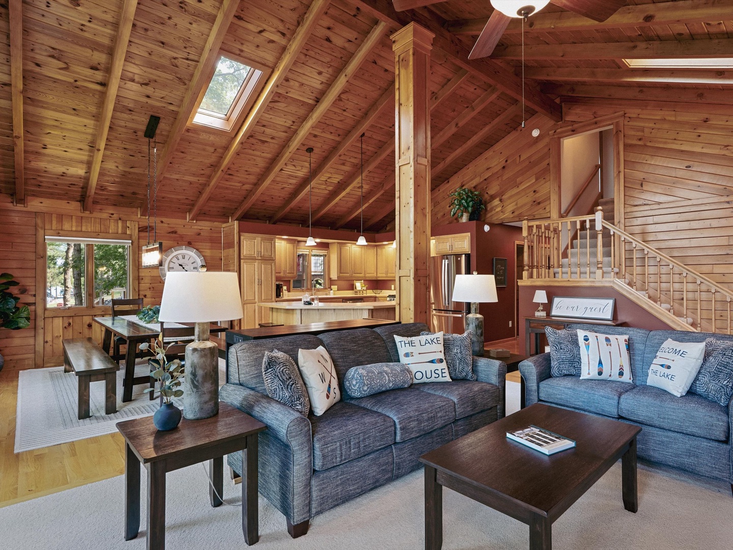 Large open concept living room, kitchen & dining.