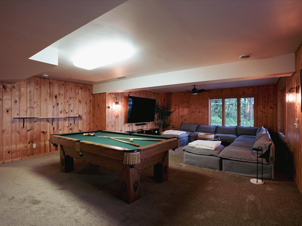 rec room; pool table + 65"+ smart TV