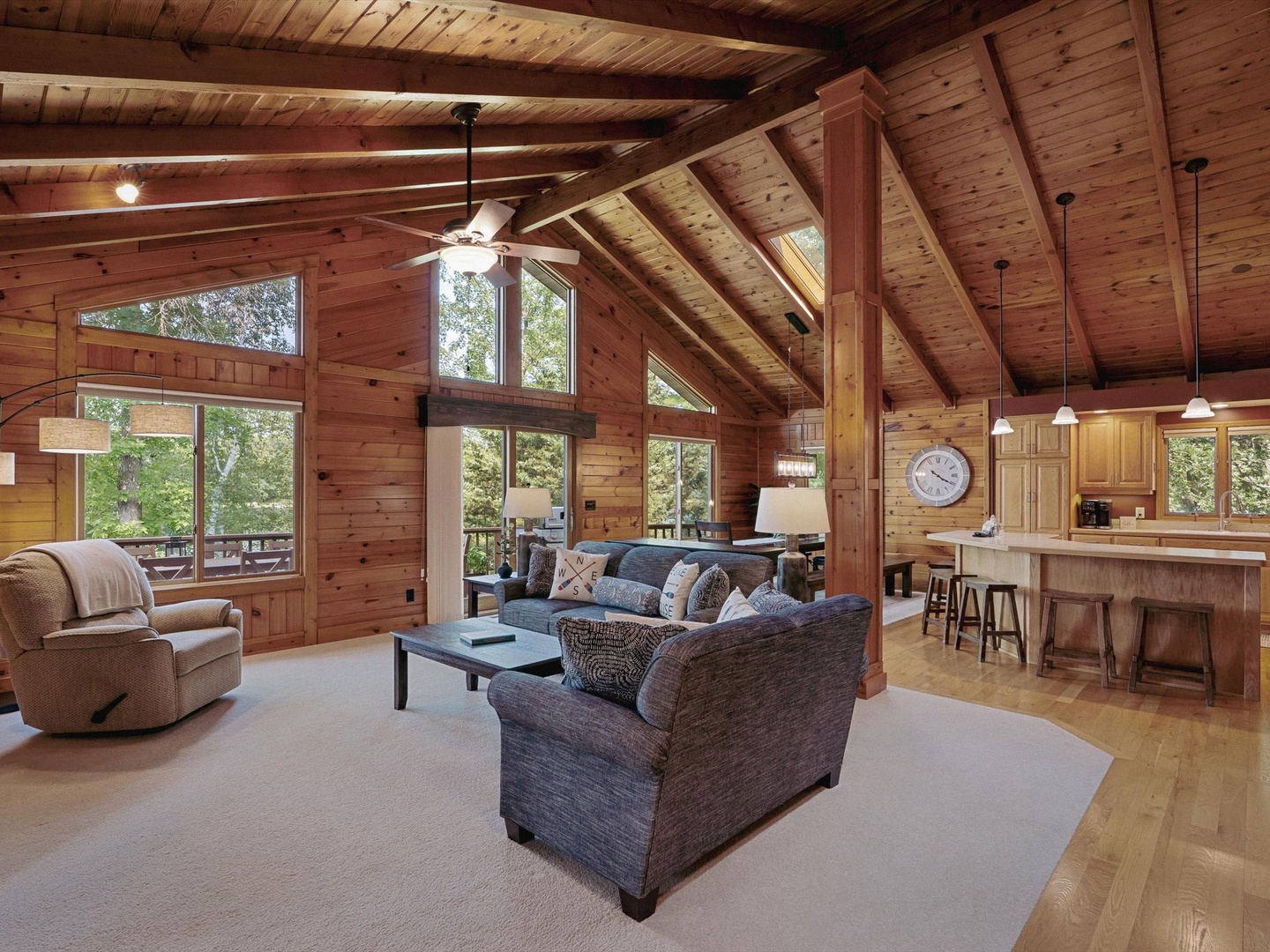 Large open concept living room, kitchen & dining.