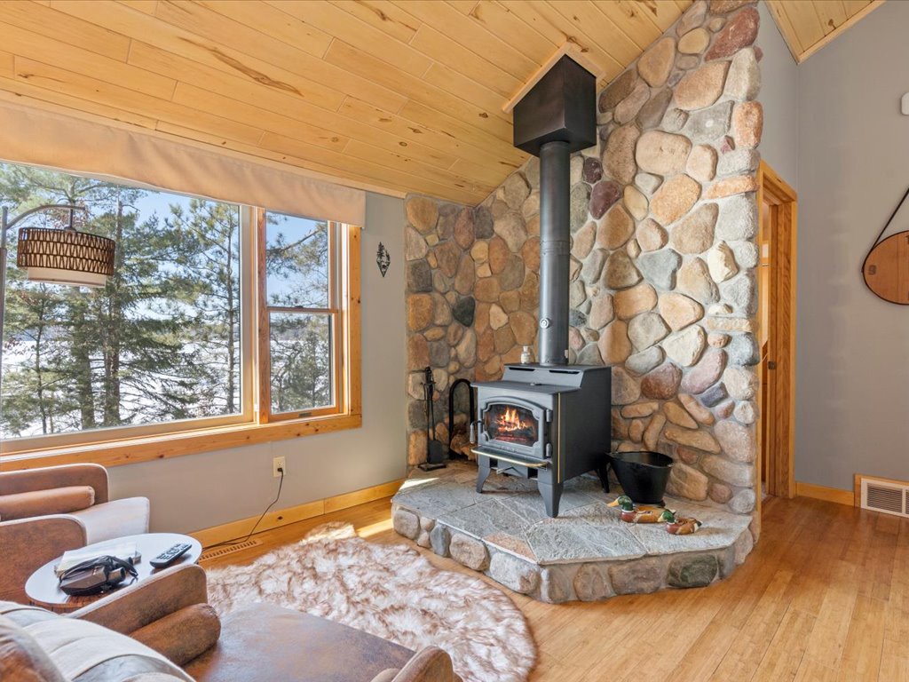 Cozy wood burning fireplace