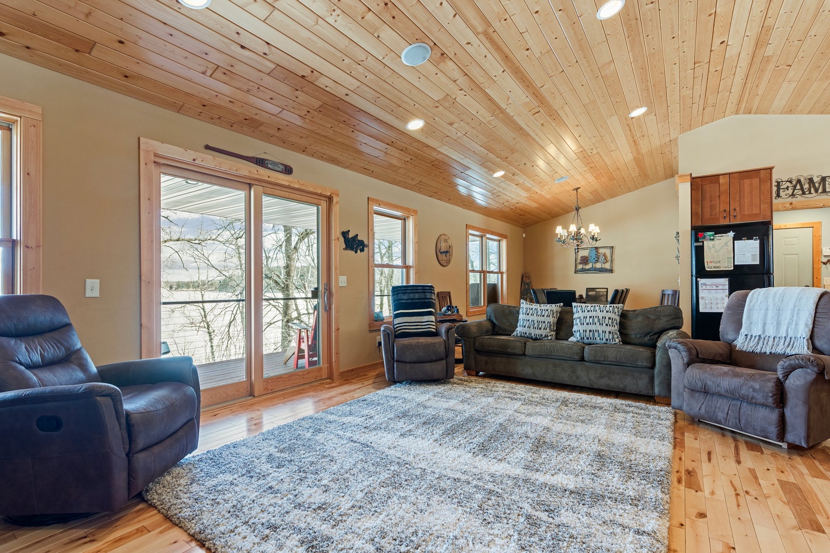 Spacious living room Leading to Large Lakefront deck