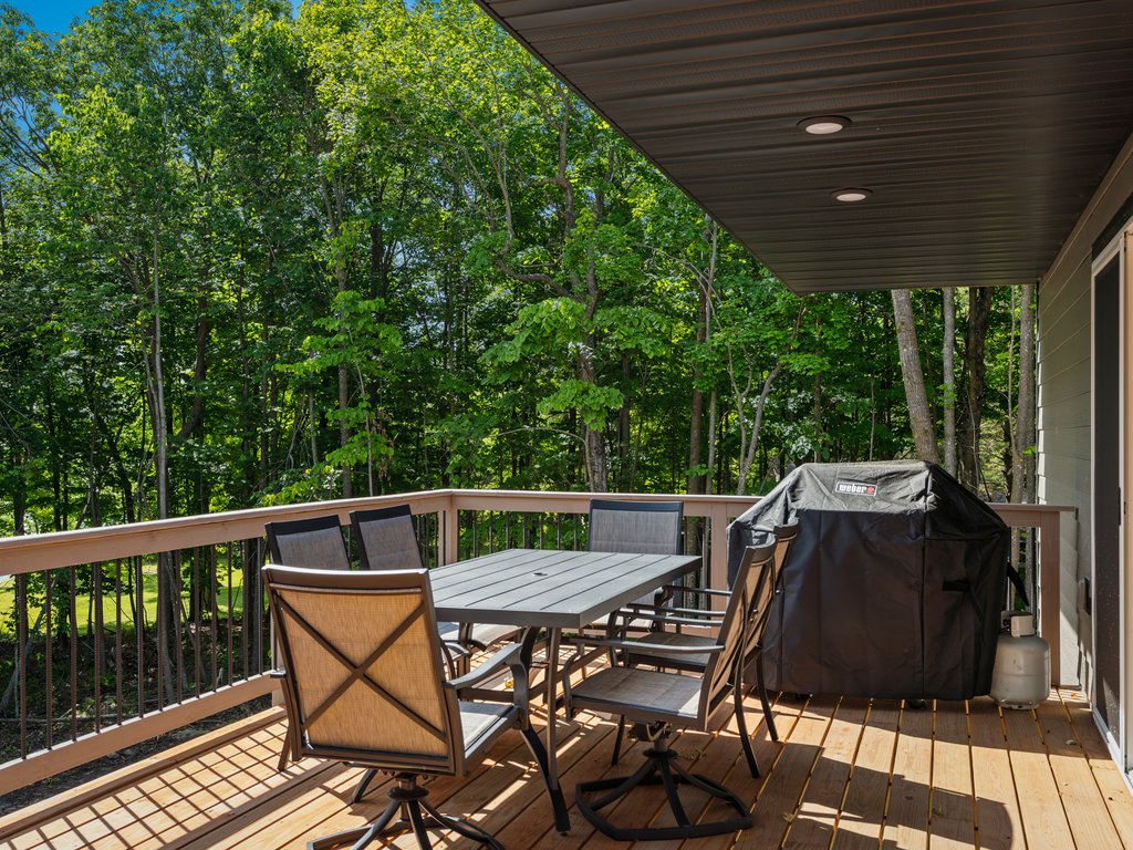 lakeside deck with table + grill