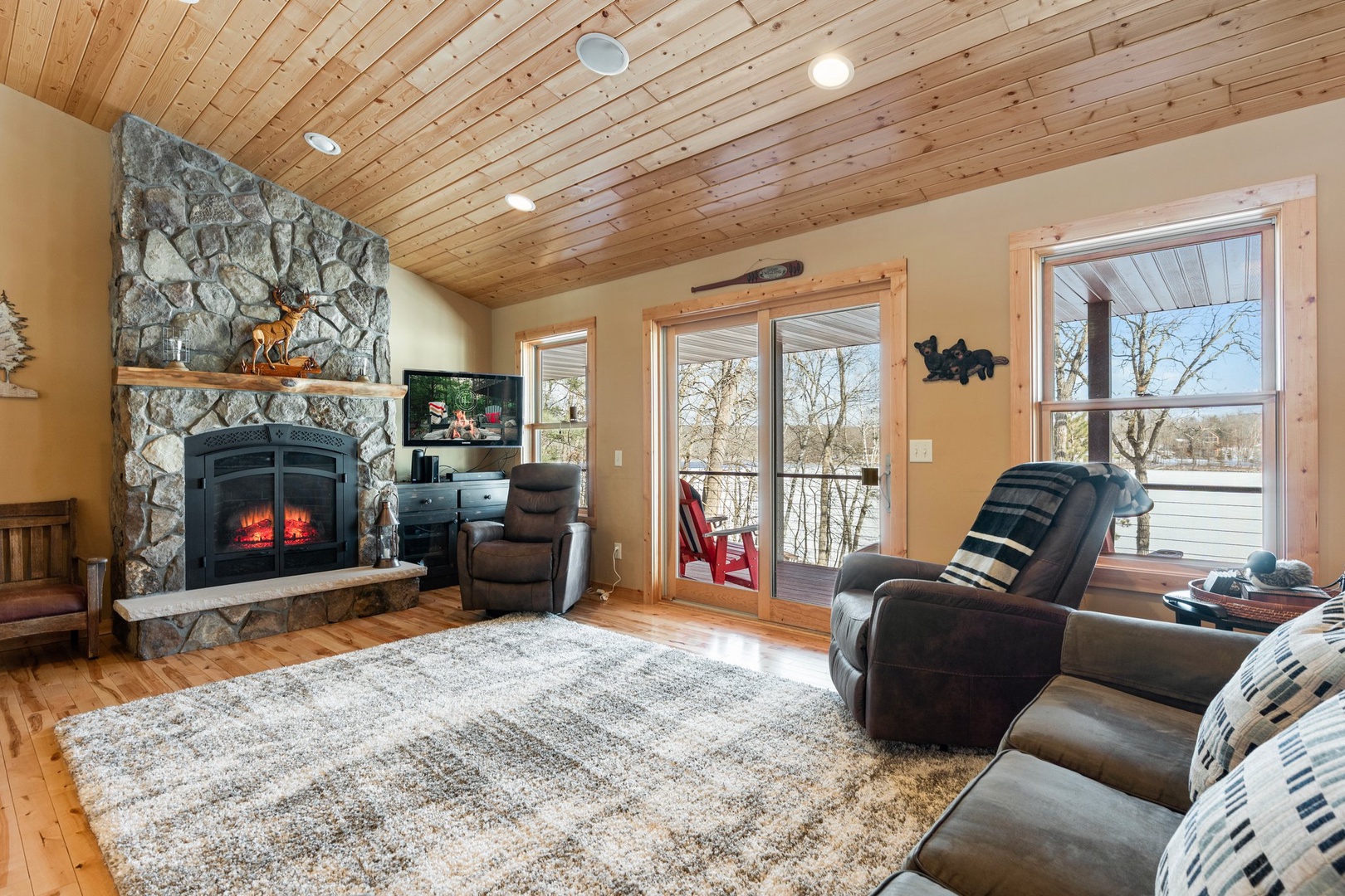 Large Living Room with wood burning fireplace